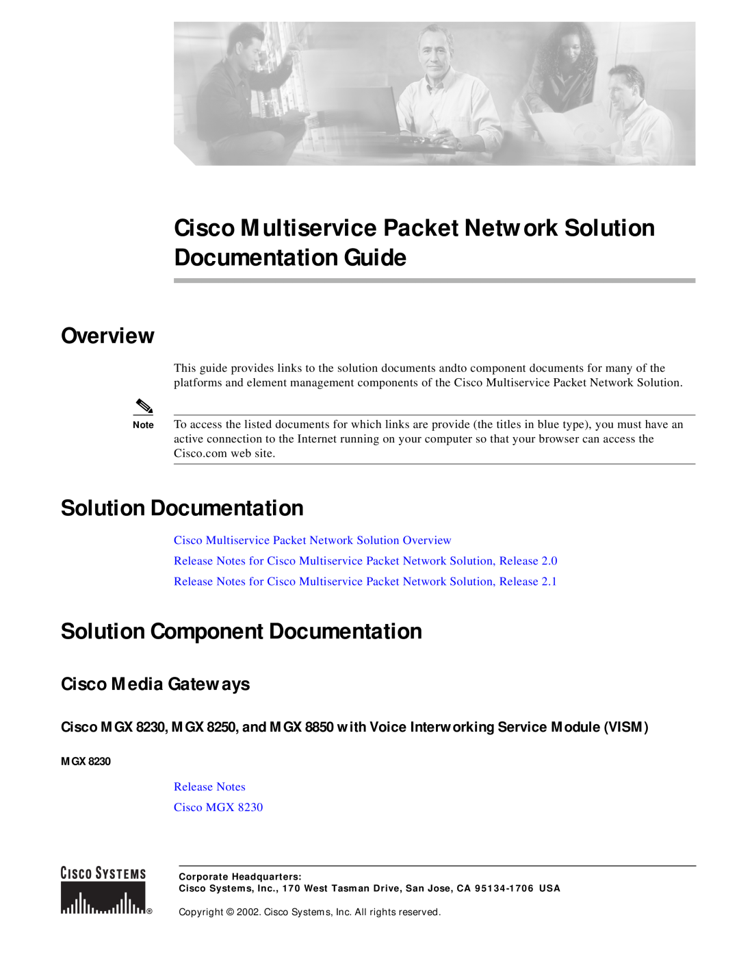 Cisco Systems OL-3026-01 manual Overview, Solution Documentation, Solution Component Documentation, Cisco Media Gateways 