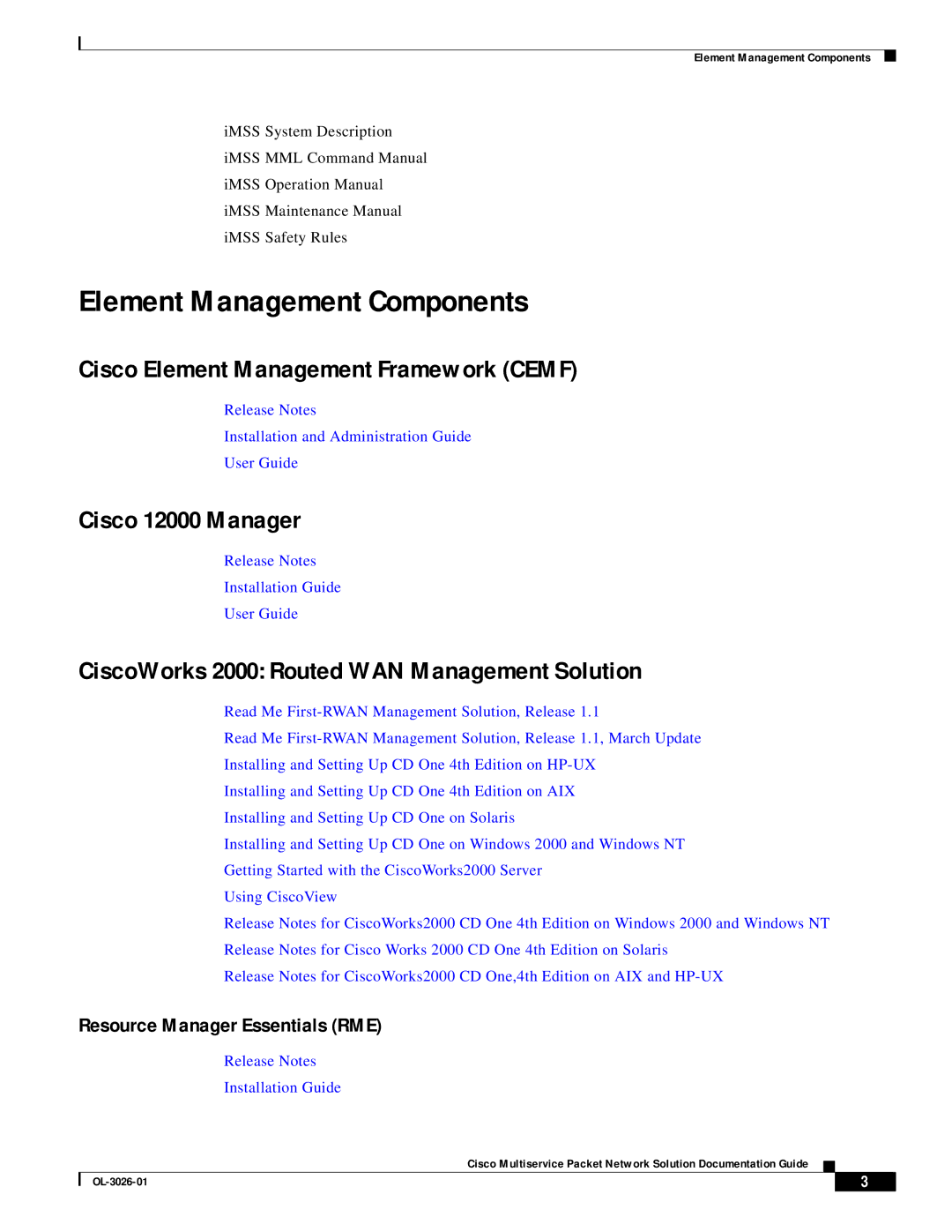 Cisco Systems OL-3026-01 manual Element Management Components, Cisco Element Management Framework Cemf, Cisco 12000 Manager 