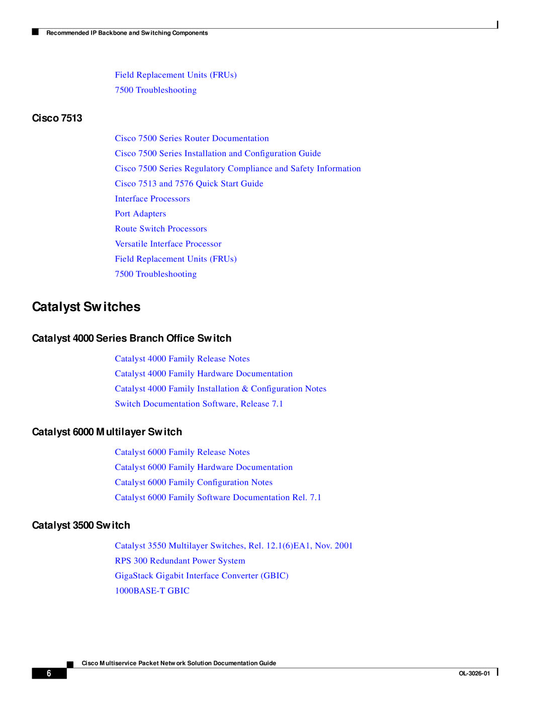 Cisco Systems OL-3026-01 Catalyst Switches, Catalyst 4000 Series Branch Office Switch, Catalyst 6000 Multilayer Switch 