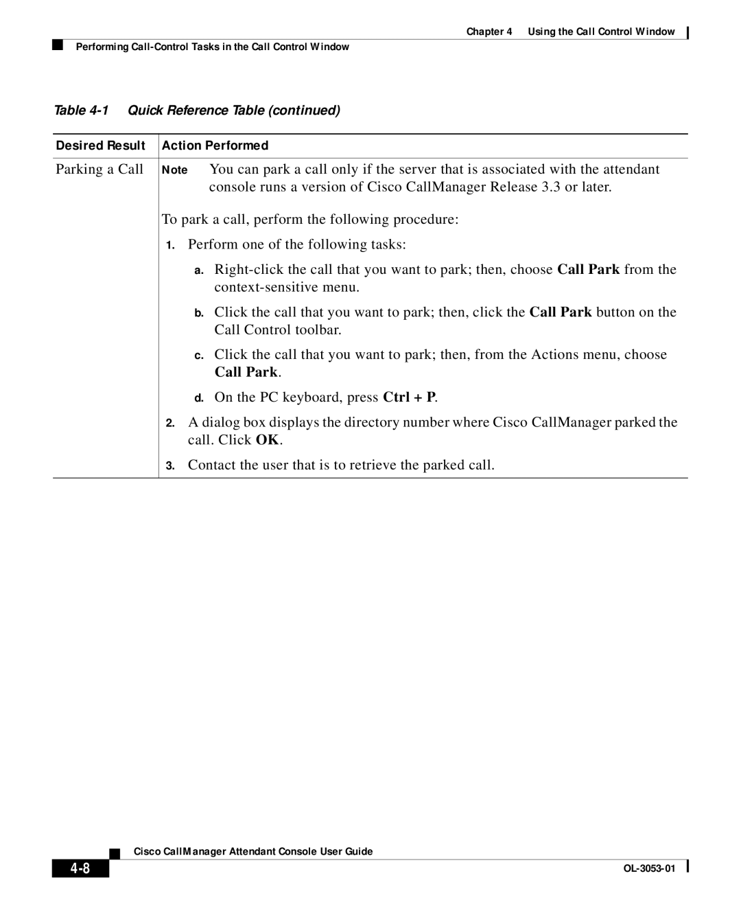 Cisco Systems OL-3053-01 manual Desired Result Action Performed 