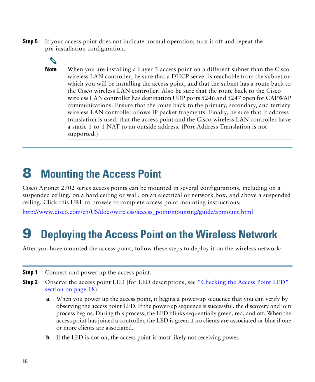 Cisco Systems OL-31386-01 specifications Mounting the Access Point, Deploying the Access Point on the Wireless Network 