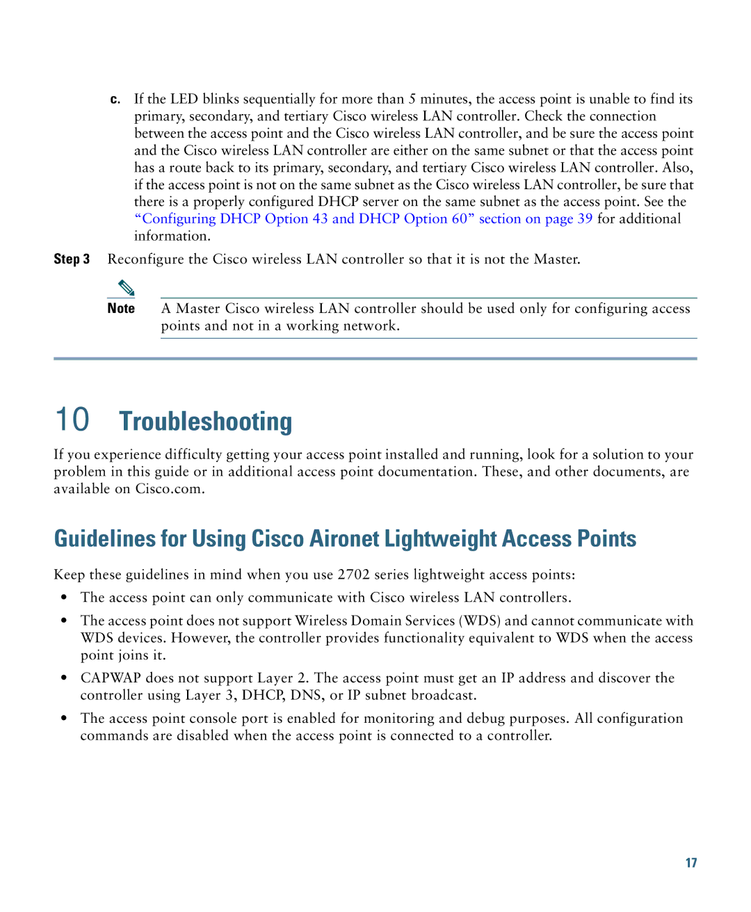 Cisco Systems OL-31386-01 specifications Troubleshooting, Guidelines for Using Cisco Aironet Lightweight Access Points 