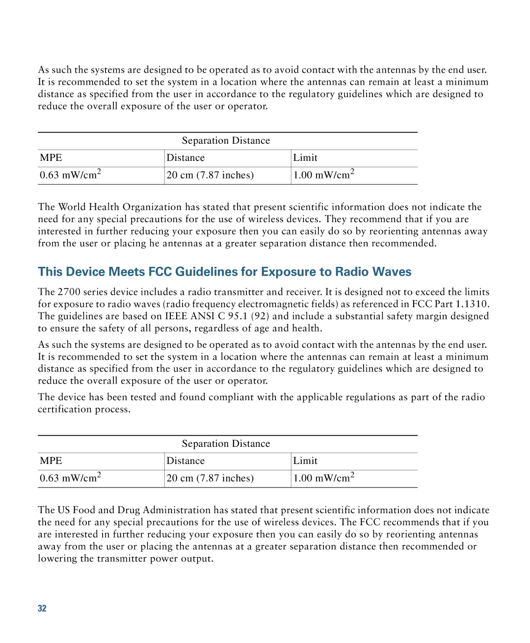 Cisco Systems OL-31386-01 specifications This Device Meets FCC Guidelines for Exposure to Radio Waves 