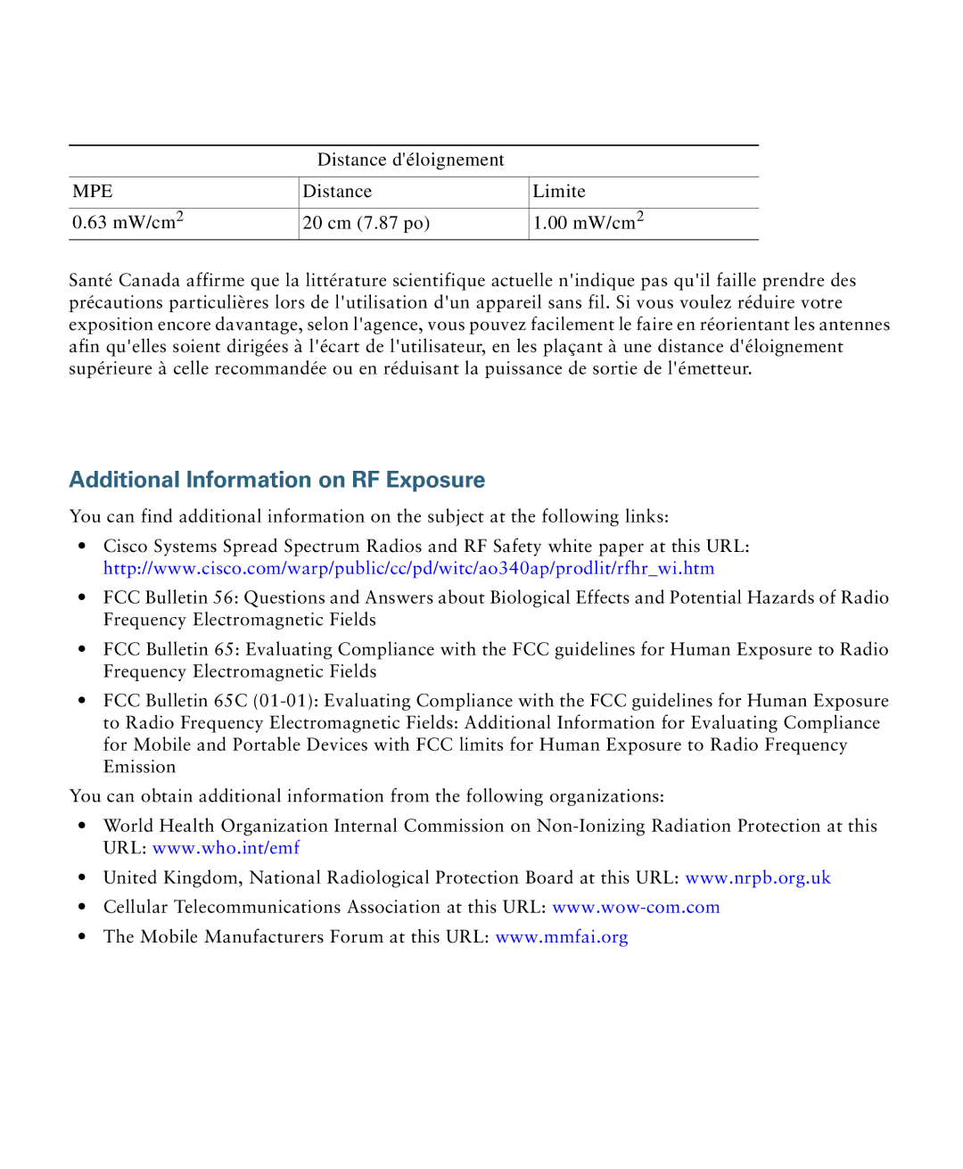 Cisco Systems OL-31386-01 specifications Additional Information on RF Exposure 