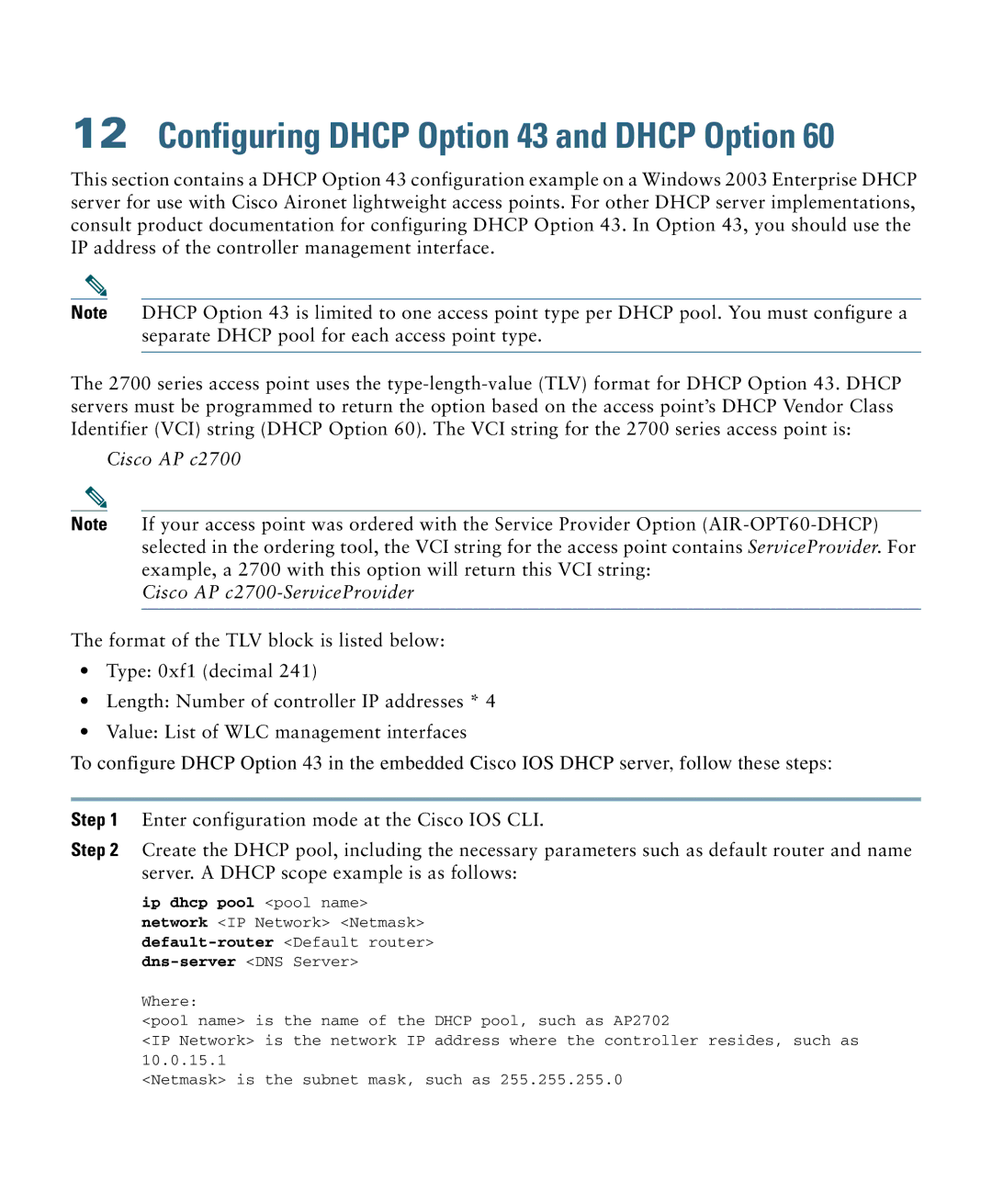 Cisco Systems OL-31386-01 specifications Configuring Dhcp Option 43 and Dhcp Option 