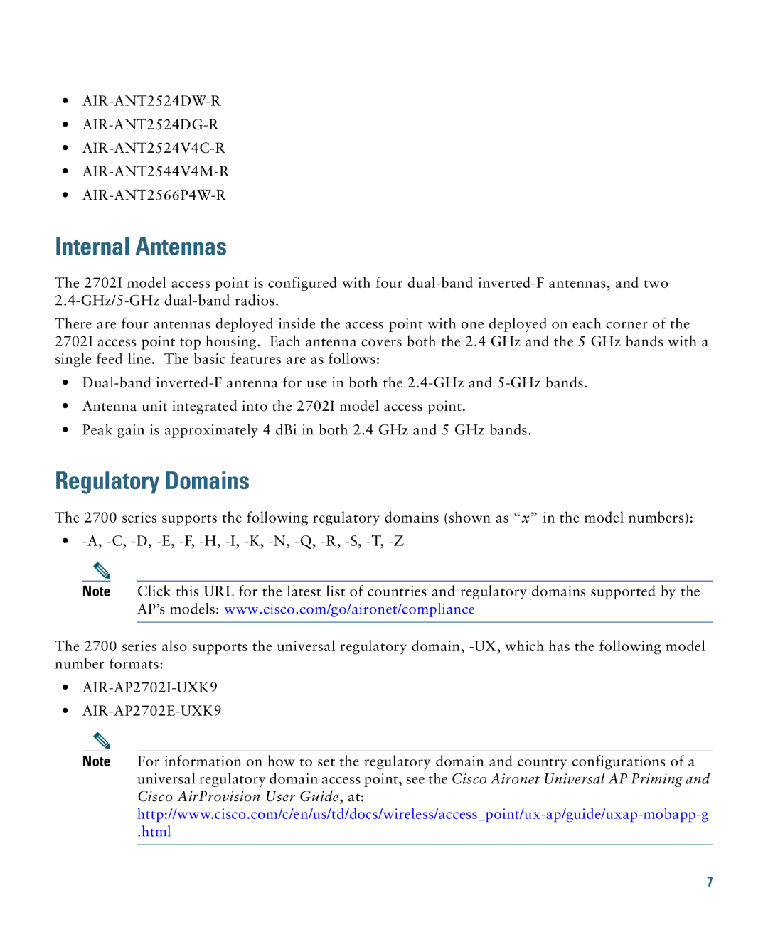 Cisco Systems OL-31386-01 specifications Internal Antennas, Regulatory Domains 