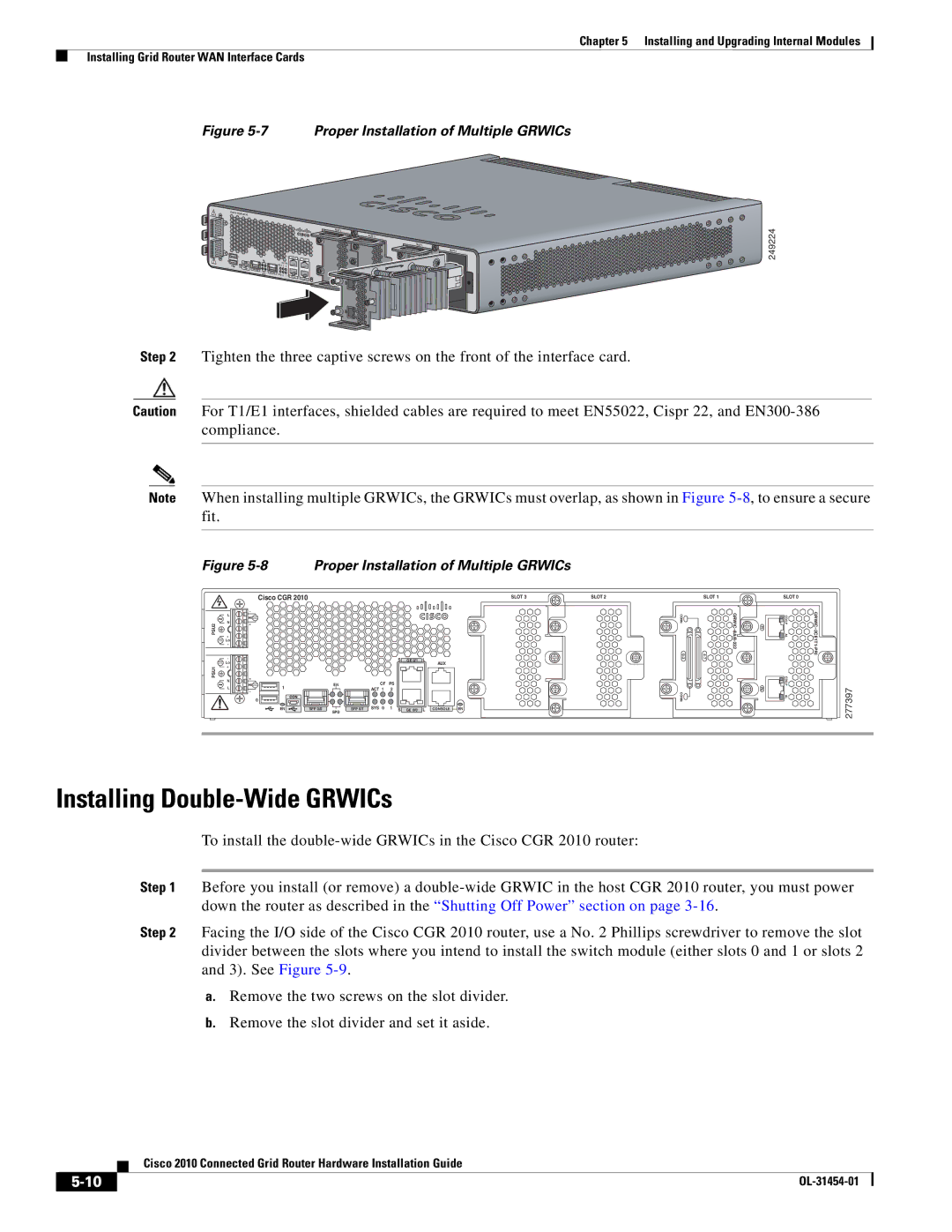 Cisco Systems OL-31454-01 manual Installing Double-Wide GRWICs, Proper Installation of Multiple GRWICs 