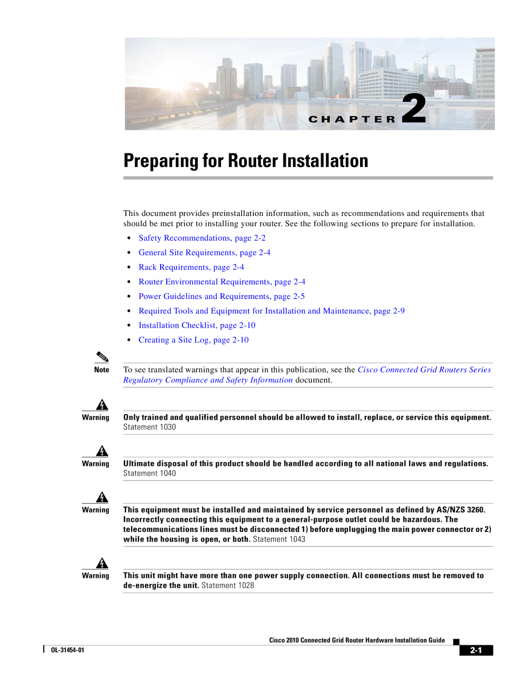 Cisco Systems OL-31454-01 manual Preparing for Router Installation 