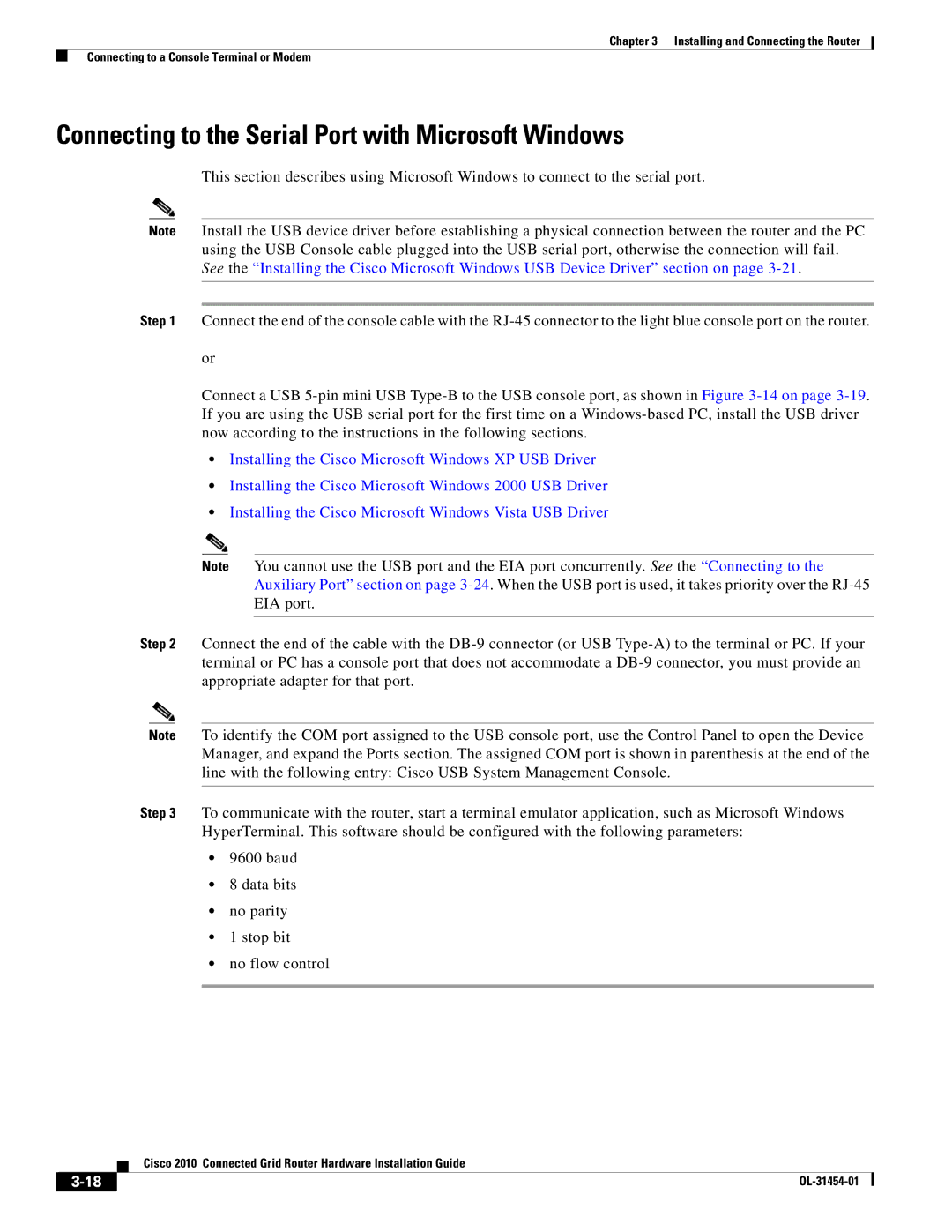 Cisco Systems OL-31454-01 manual Connecting to the Serial Port with Microsoft Windows 