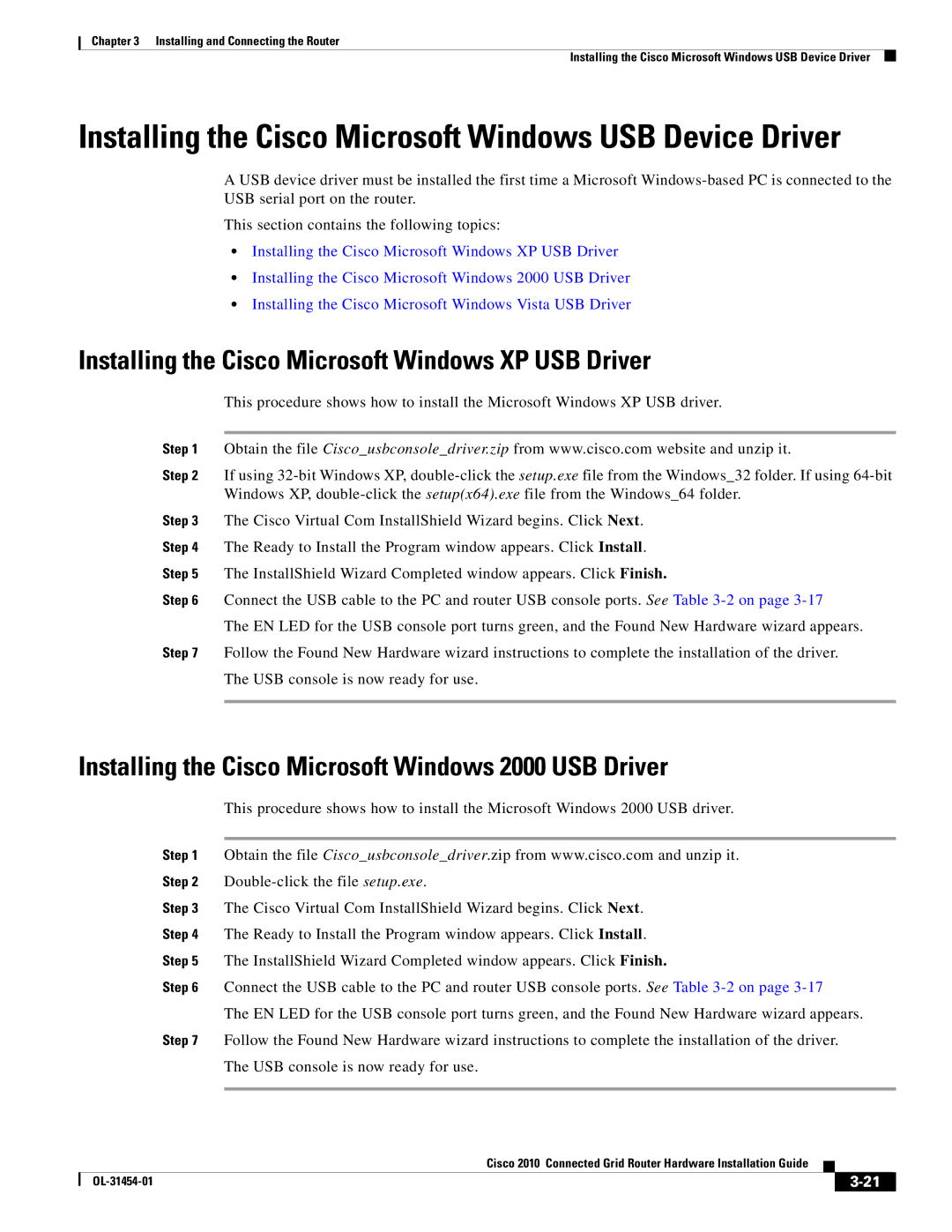 Cisco Systems OL-31454-01 manual Installing the Cisco Microsoft Windows XP USB Driver 