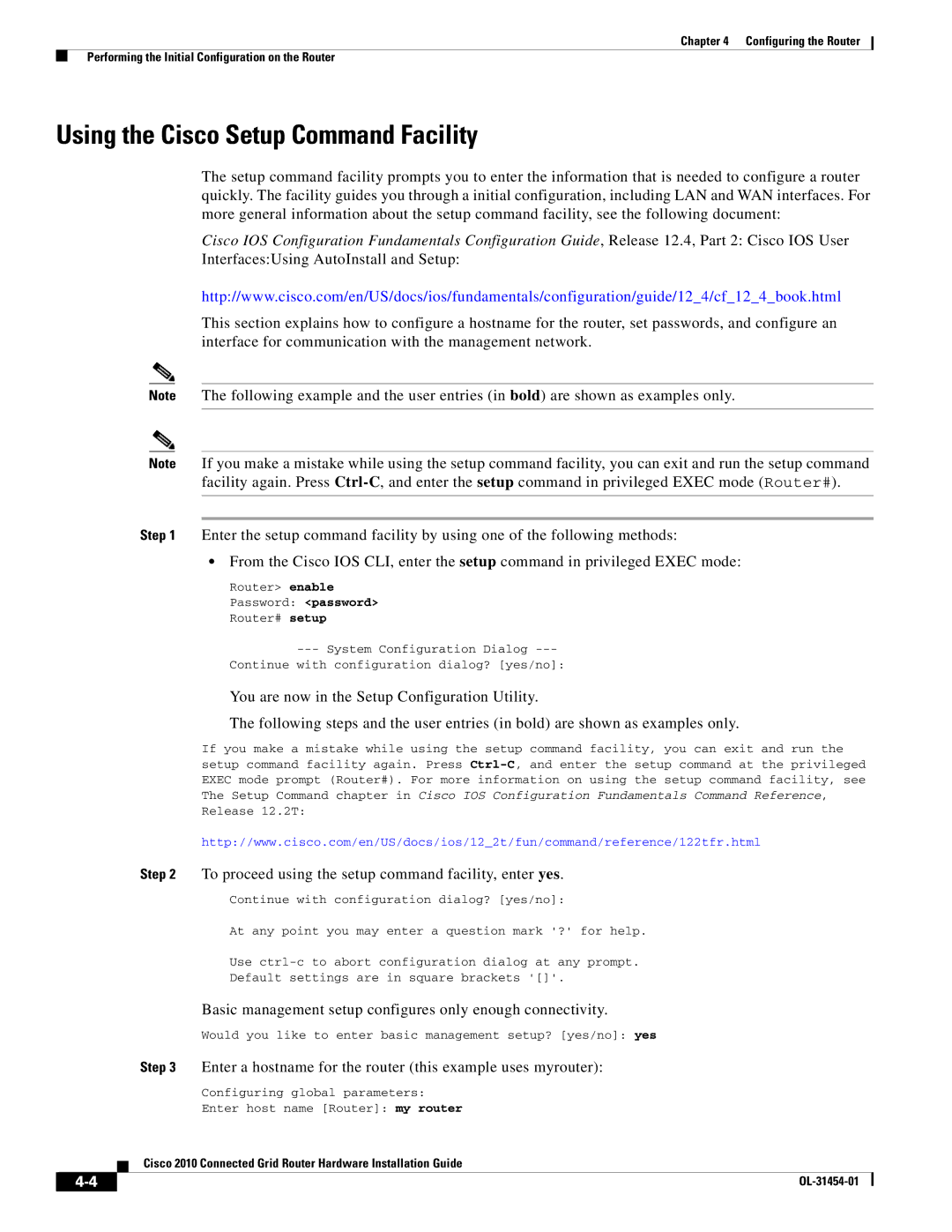 Cisco Systems OL-31454-01 Using the Cisco Setup Command Facility, To proceed using the setup command facility, enter yes 