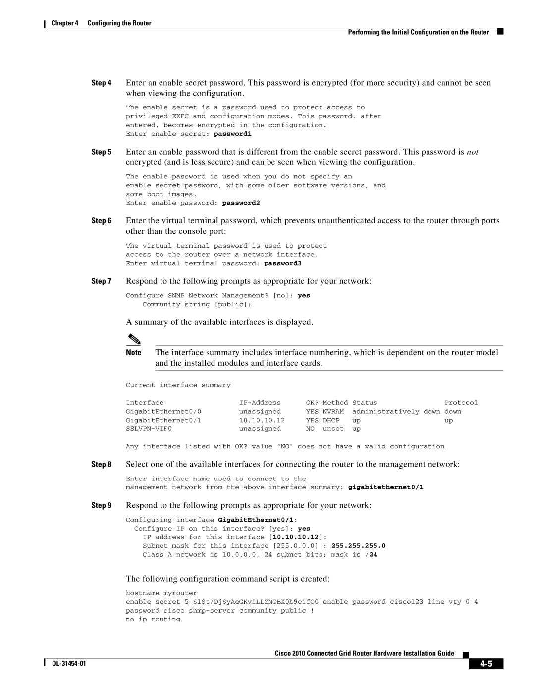 Cisco Systems OL-31454-01 manual Summary of the available interfaces is displayed 