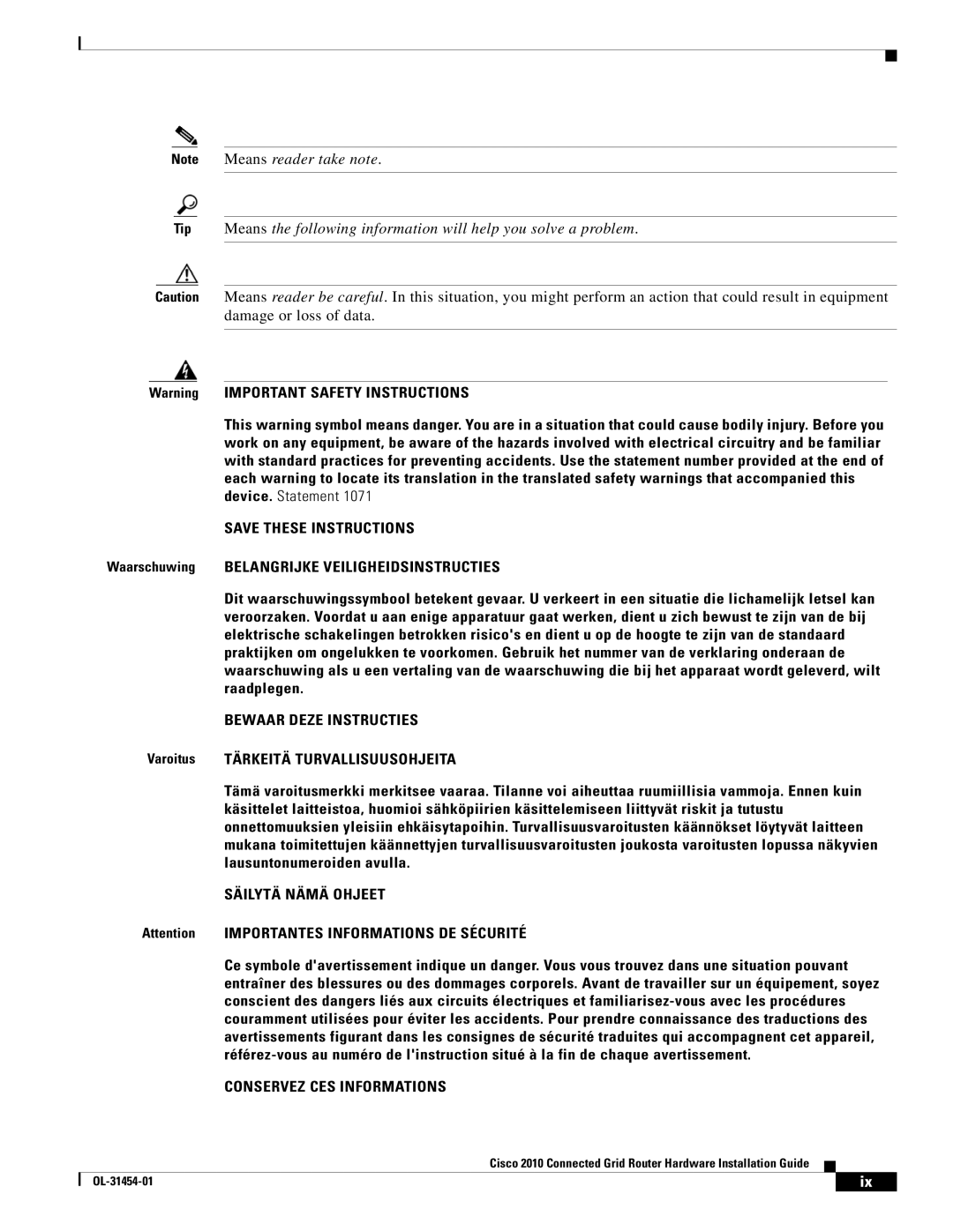 Cisco Systems OL-31454-01 manual Bewaar Deze Instructies 