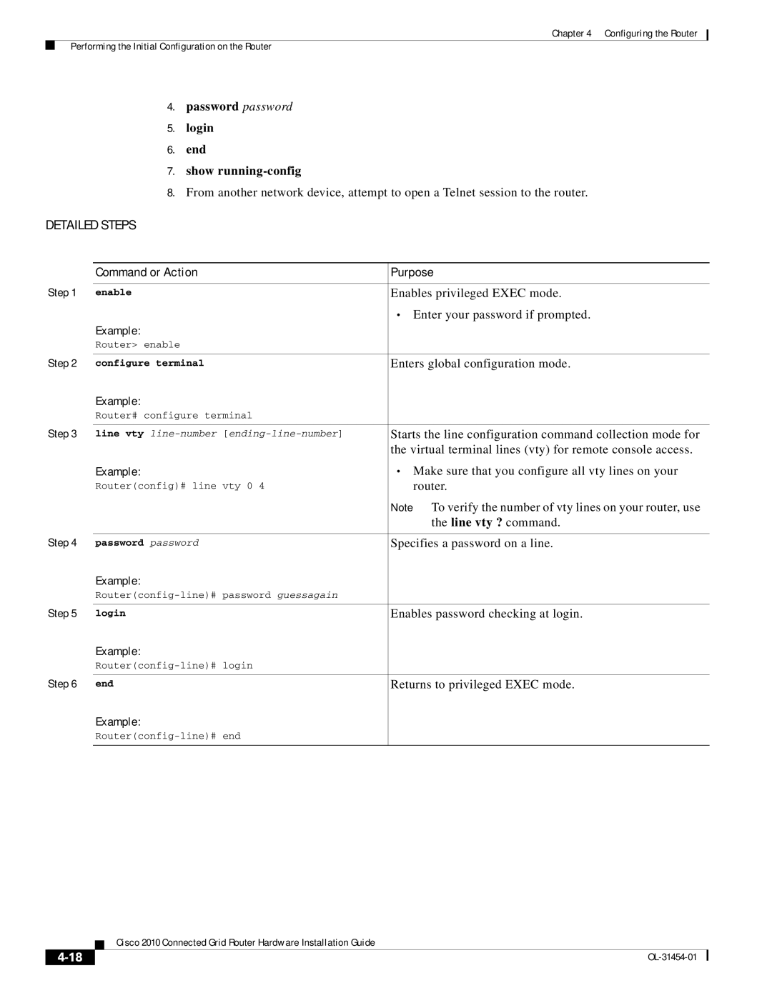 Cisco Systems OL-31454-01 manual Starts the line configuration command collection mode for, Line vty ? command 