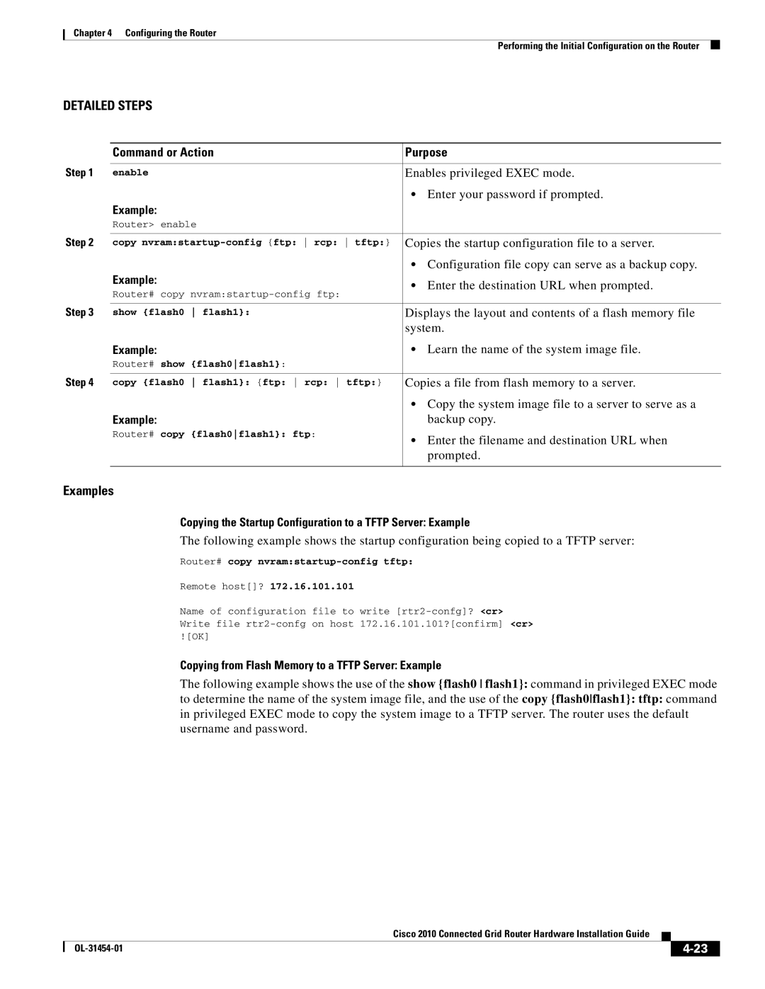 Cisco Systems OL-31454-01 manual Copying the Startup Configuration to a Tftp Server Example 