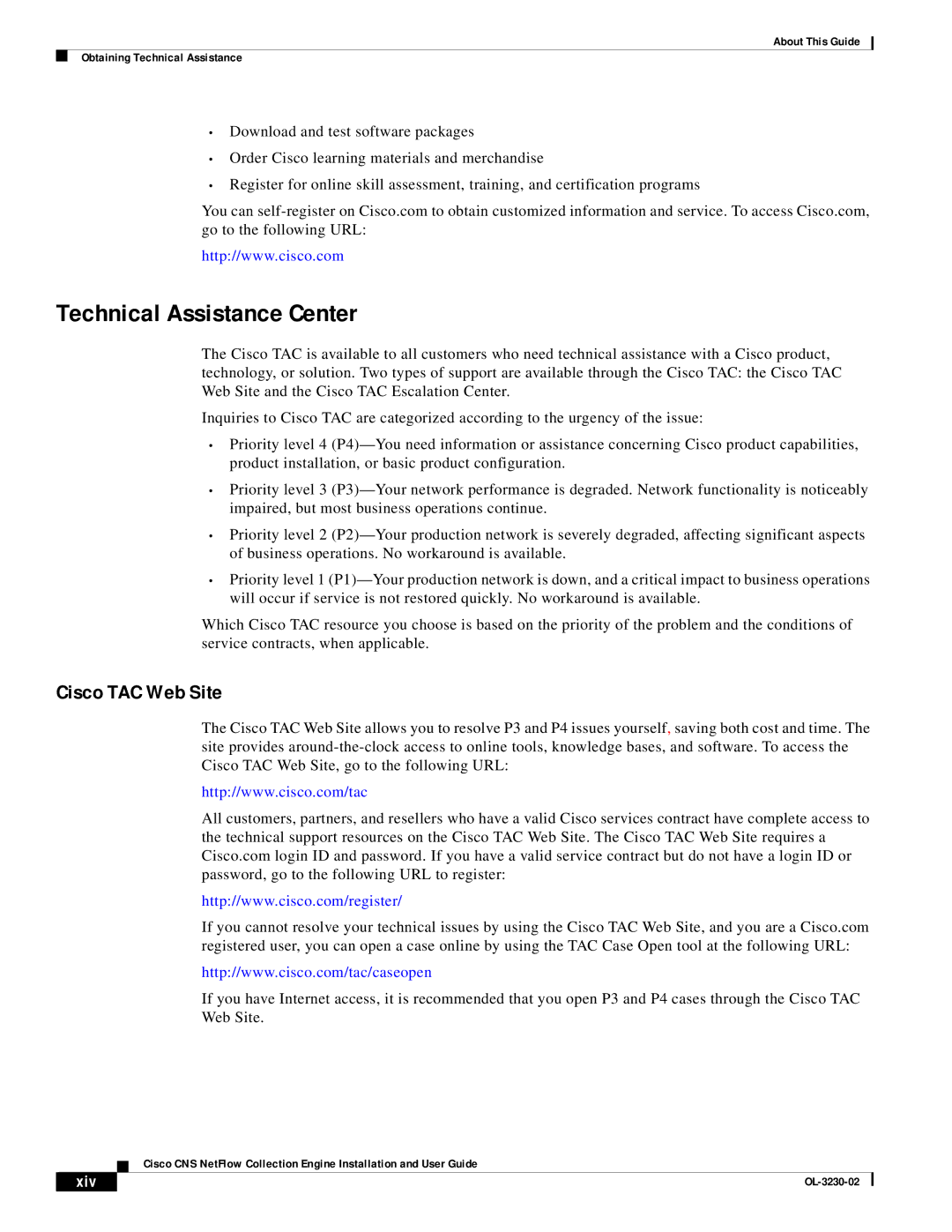 Cisco Systems OL-3230-02 manual Technical Assistance Center, Cisco TAC Web Site 