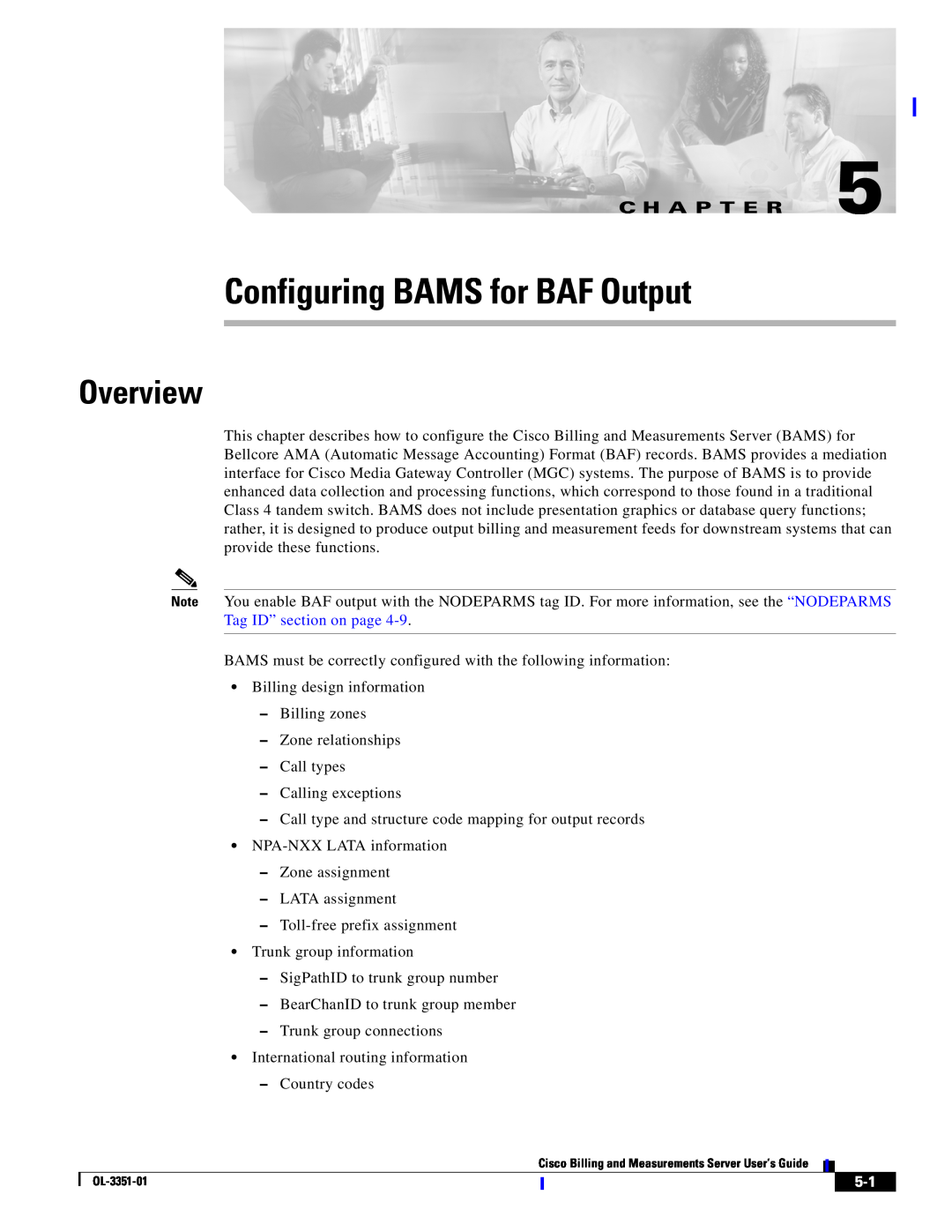 Cisco Systems OL-3351-01 manual Overview, Configuring BAMS for BAF Output, C H A P T E R 