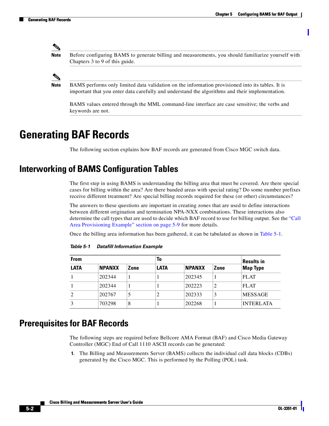 Cisco Systems OL-3351-01 Generating BAF Records, Interworking of BAMS Configuration Tables, Prerequisites for BAF Records 
