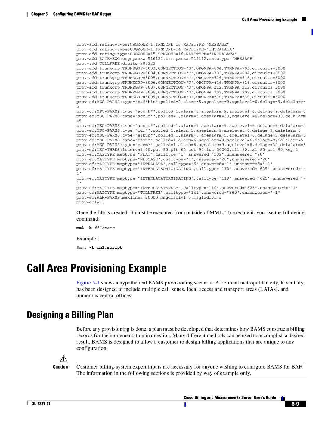 Cisco Systems OL-3351-01 manual Call Area Provisioning Example, Designing a Billing Plan 
