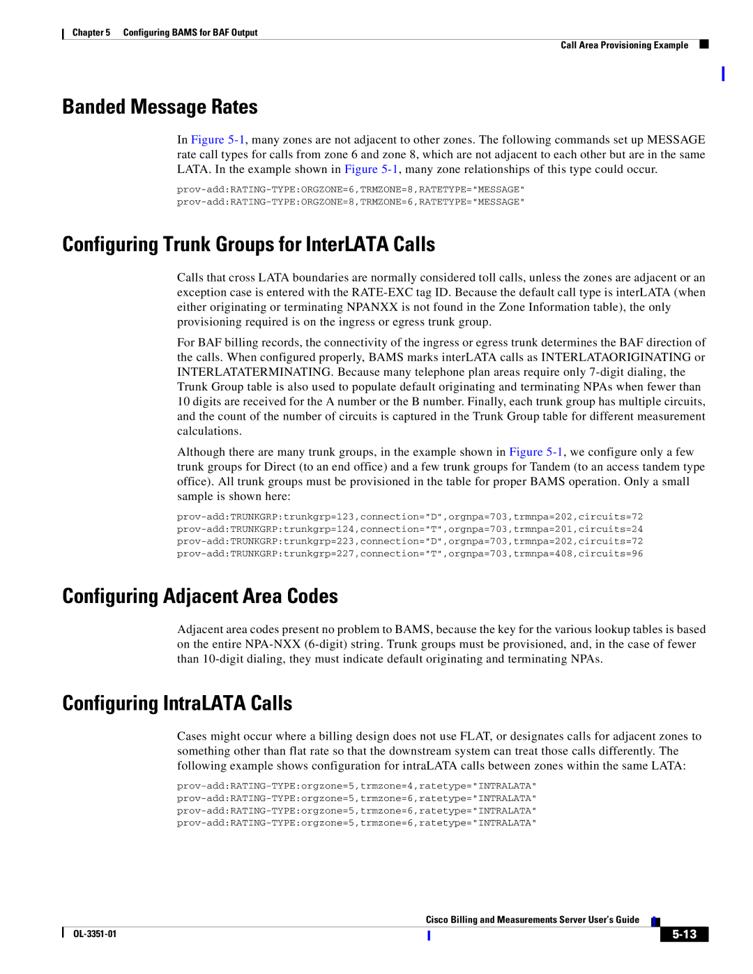 Cisco Systems OL-3351-01 Banded Message Rates, Configuring Trunk Groups for InterLATA Calls, Configuring IntraLATA Calls 