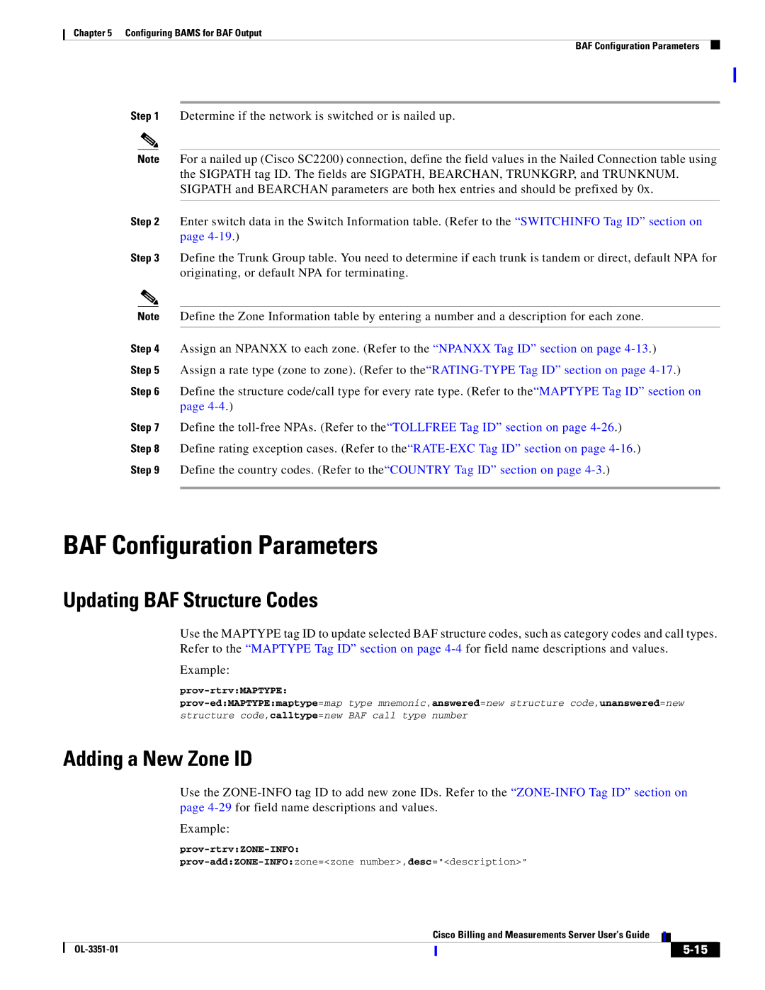 Cisco Systems OL-3351-01 manual BAF Configuration Parameters, Updating BAF Structure Codes, Adding a New Zone ID 