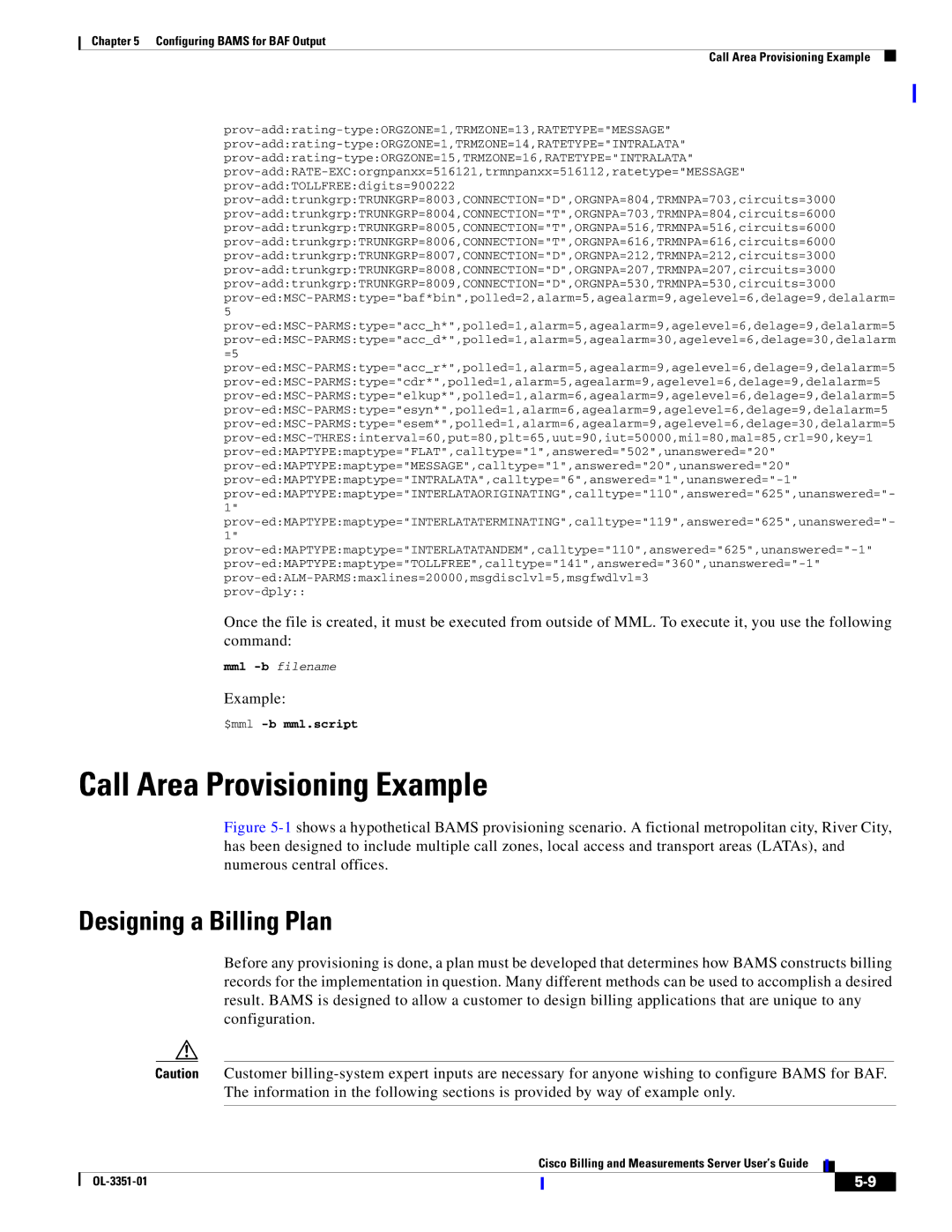 Cisco Systems OL-3351-01 manual Call Area Provisioning Example, Designing a Billing Plan 