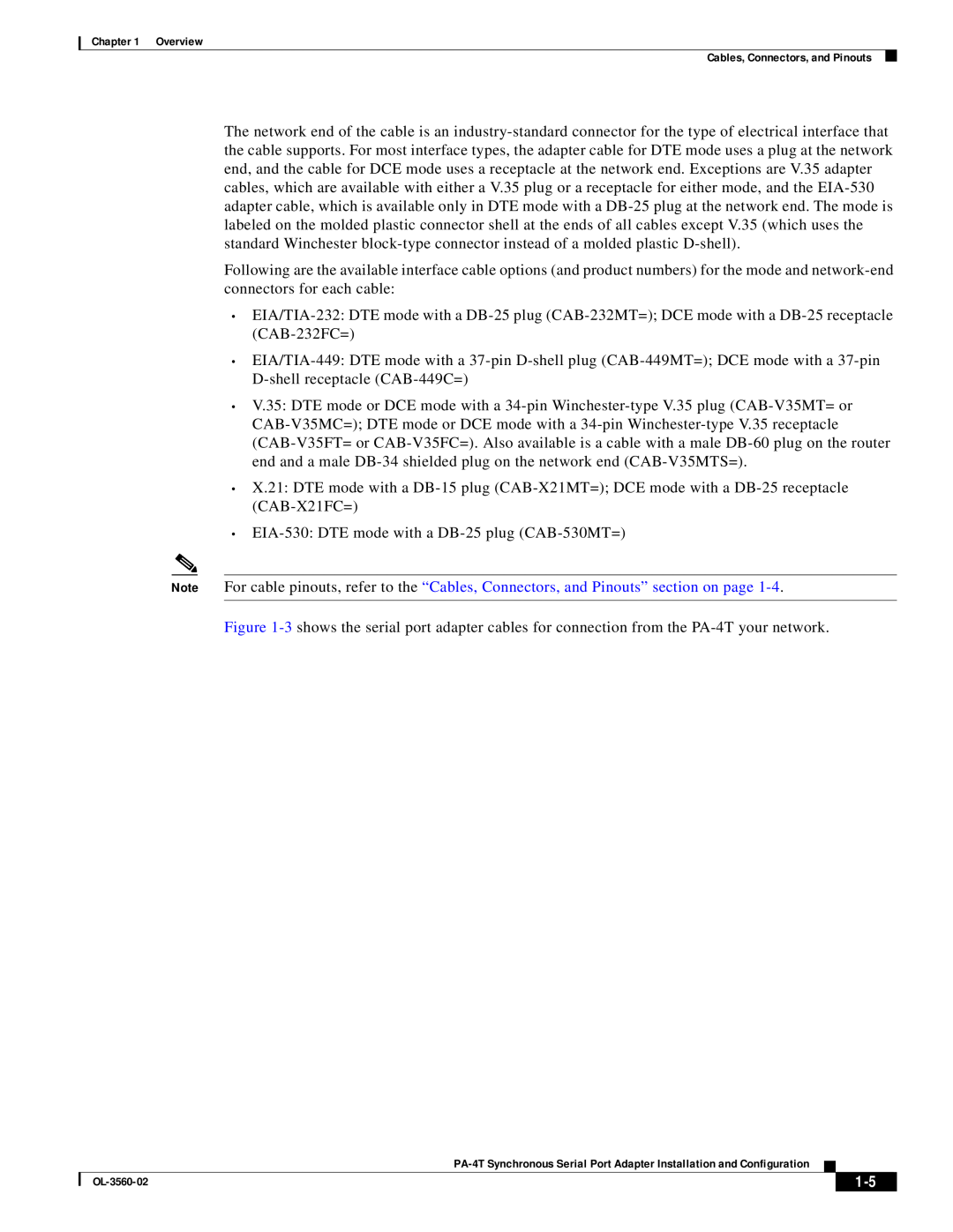 Cisco Systems OL-3560-02 manual EIA-530 DTE mode with a DB-25 plug CAB-530MT= 