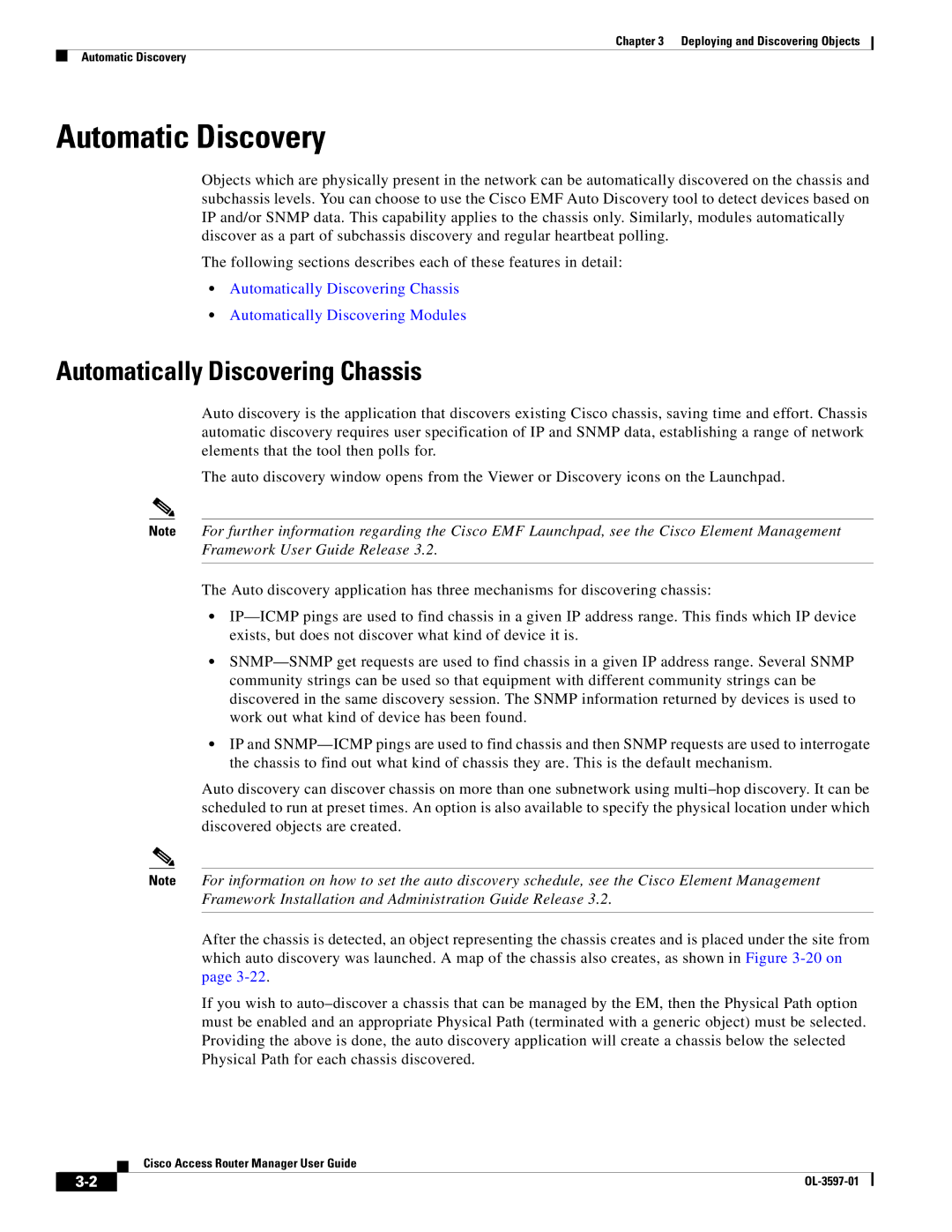 Cisco Systems OL-3597-01 manual Automatic Discovery, Automatically Discovering Chassis 