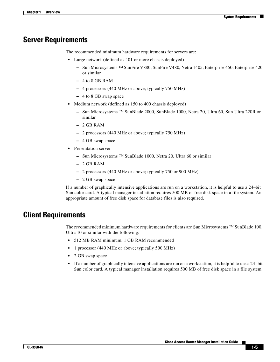 Cisco Systems OL-3598-02 manual Server Requirements, Client Requirements 