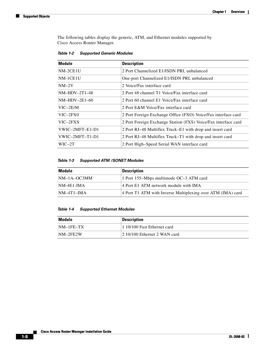Cisco Systems OL-3598-02 manual Module, Description 
