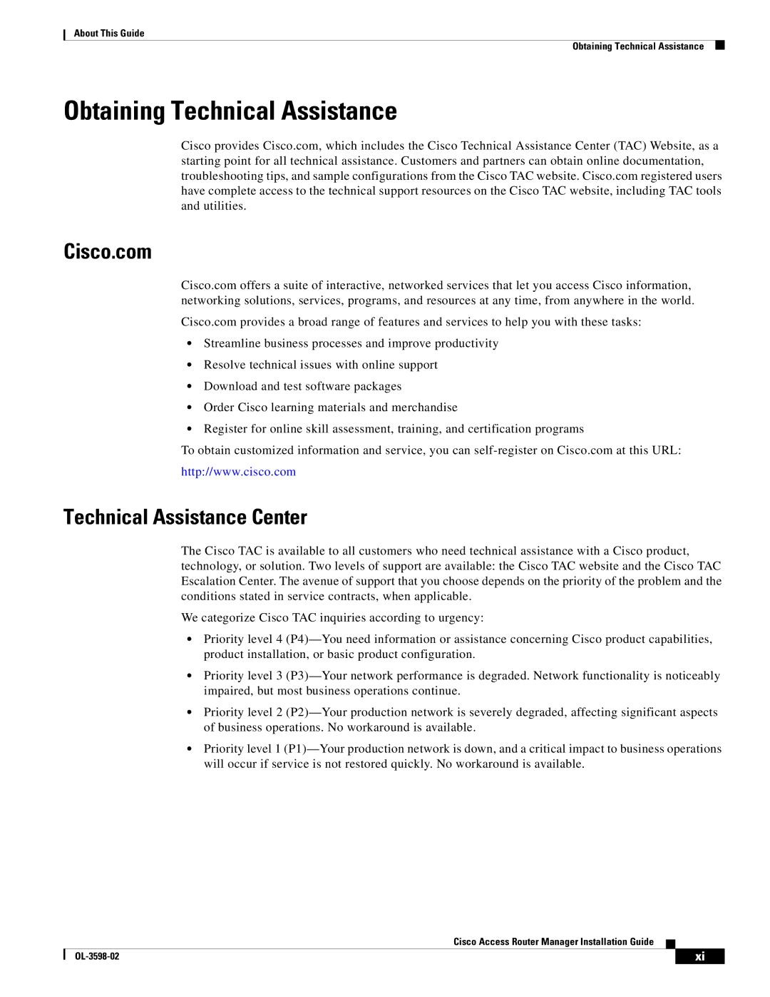 Cisco Systems OL-3598-02 manual Obtaining Technical Assistance, Technical Assistance Center 