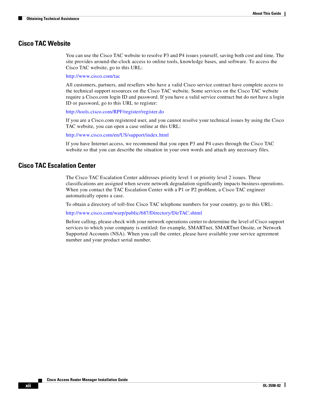 Cisco Systems OL-3598-02 manual Cisco TAC Website 