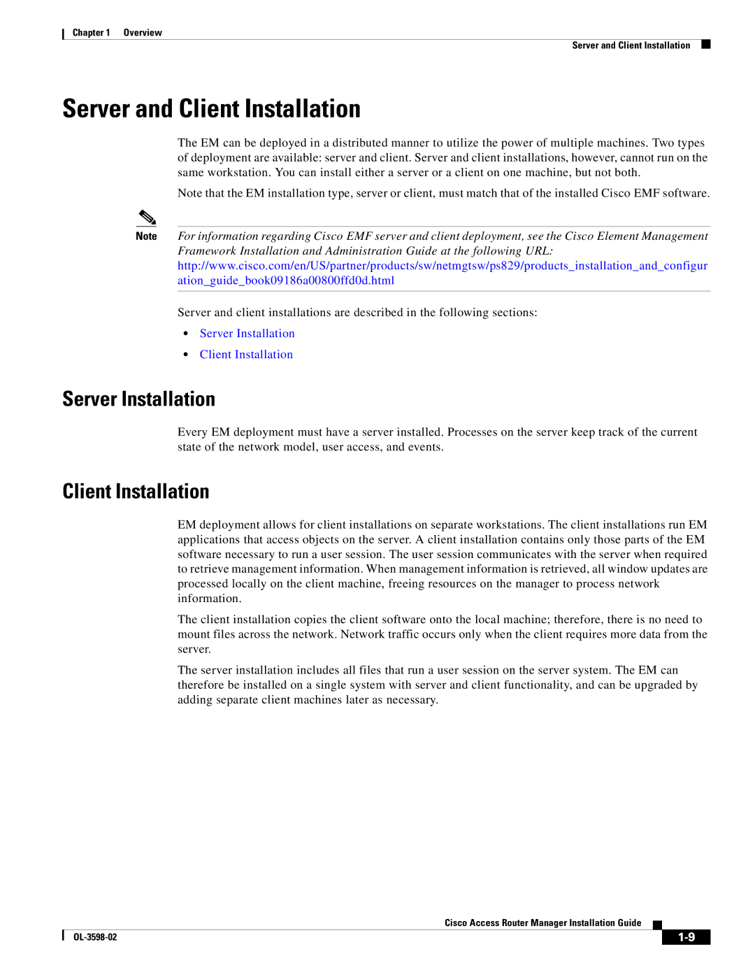 Cisco Systems OL-3598-02 manual Server and Client Installation, Server Installation 