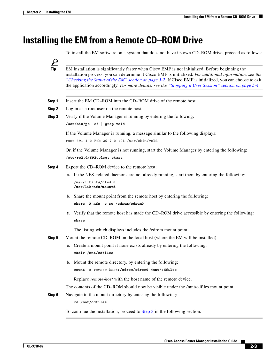 Cisco Systems OL-3598-02 manual Installing the EM from a Remote CD-ROM Drive 