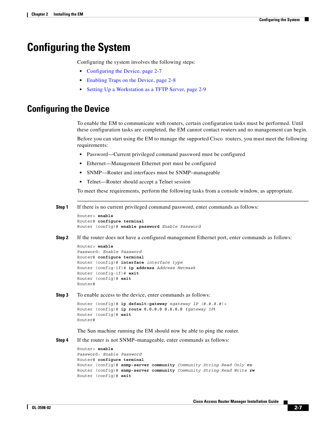 Cisco Systems OL-3598-02 manual Configuring the System, Configuring the Device 