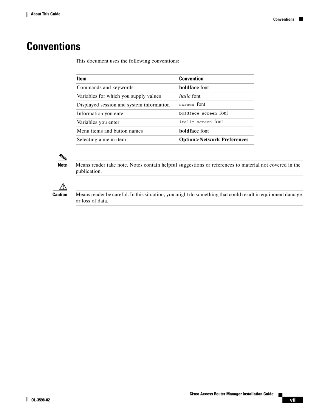 Cisco Systems OL-3598-02 manual Conventions 