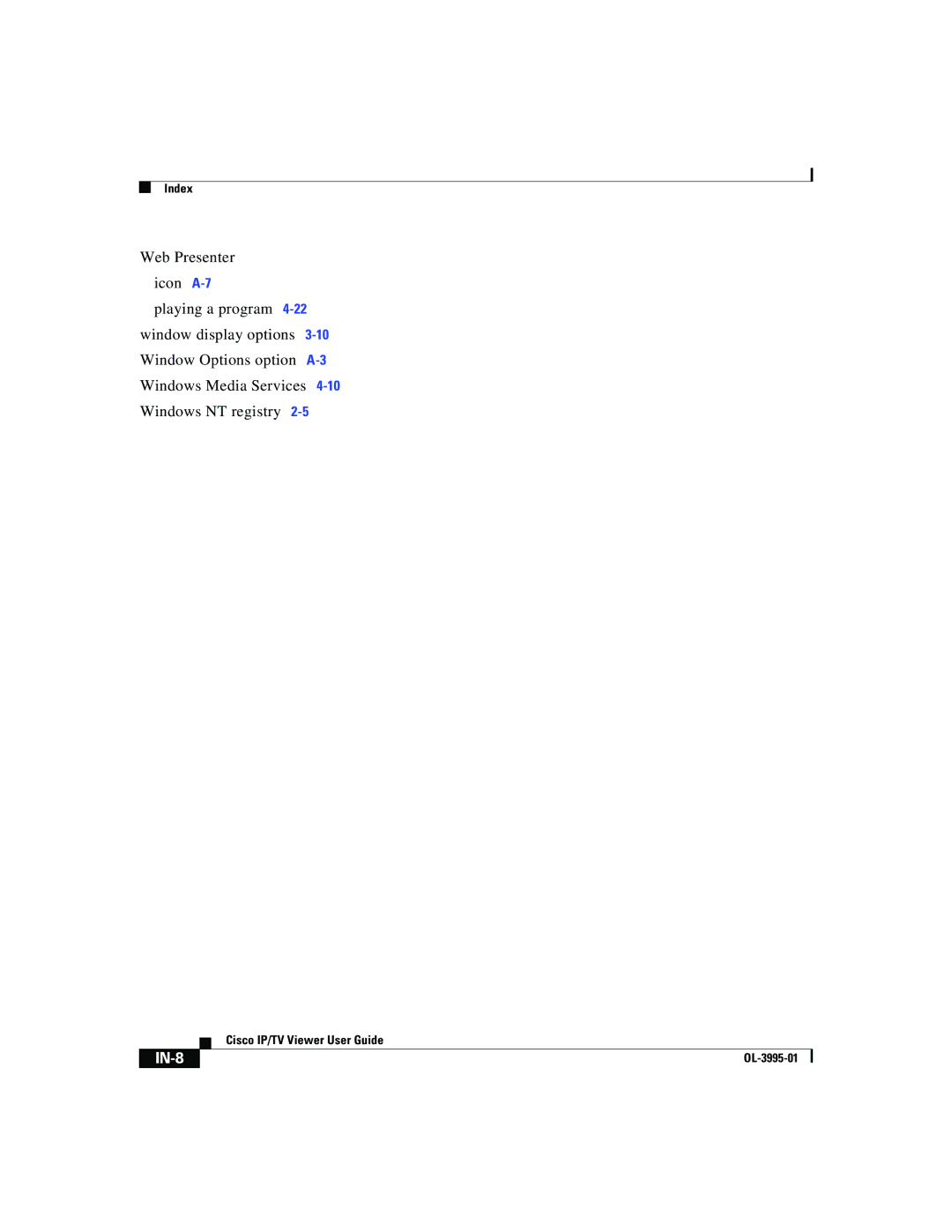 Cisco Systems OL-3995-01 manual IN-8 