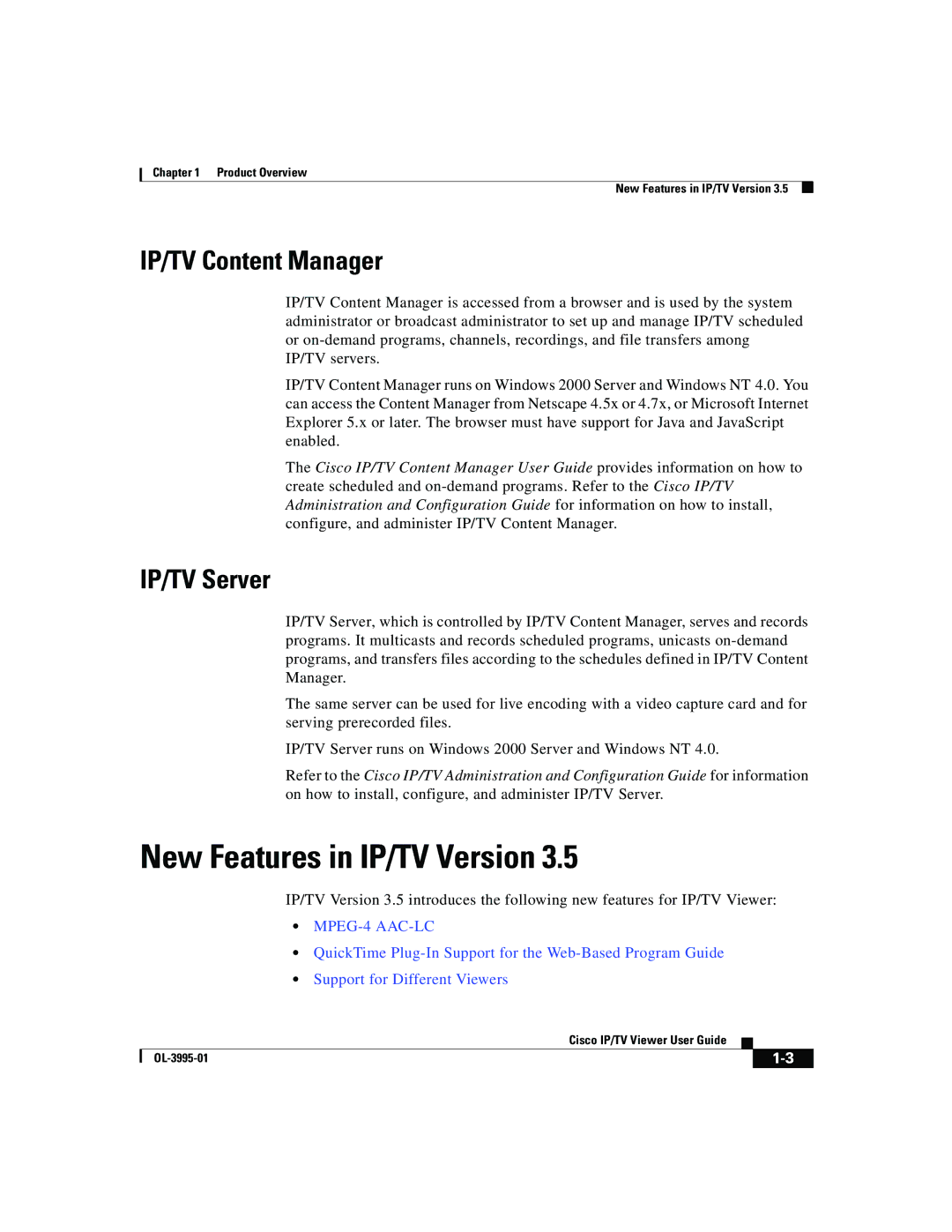 Cisco Systems OL-3995-01 manual New Features in IP/TV Version, IP/TV Content Manager, IP/TV Server 