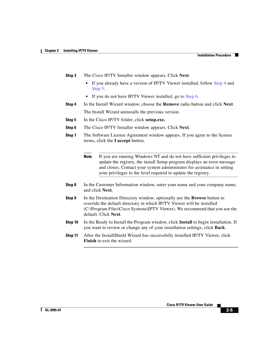 Cisco Systems OL-3995-01 manual Installing IP/TV Viewer Installation Procedure 