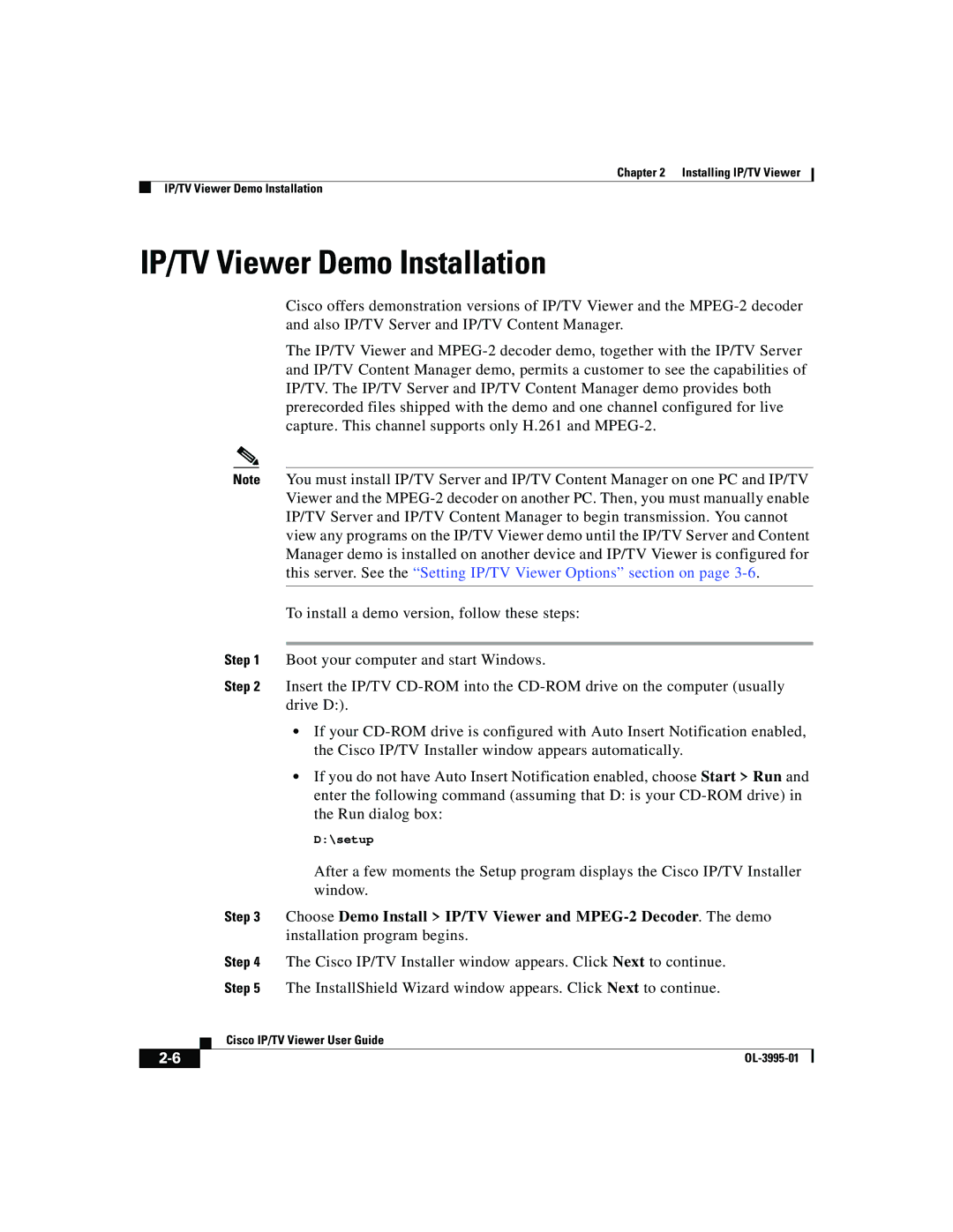 Cisco Systems OL-3995-01 manual IP/TV Viewer Demo Installation 