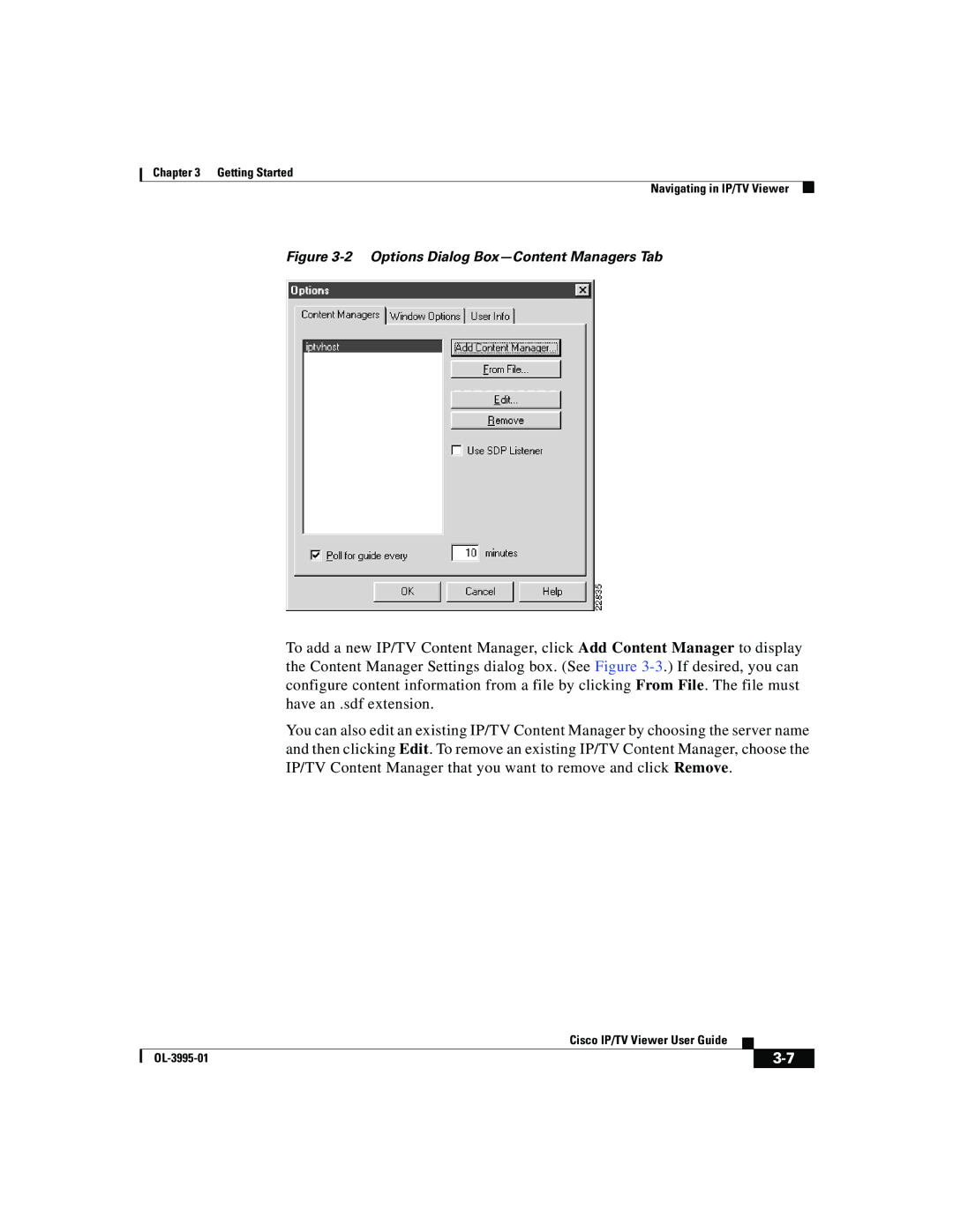 Cisco Systems OL-3995-01 manual Options Dialog Box-Content Managers Tab 