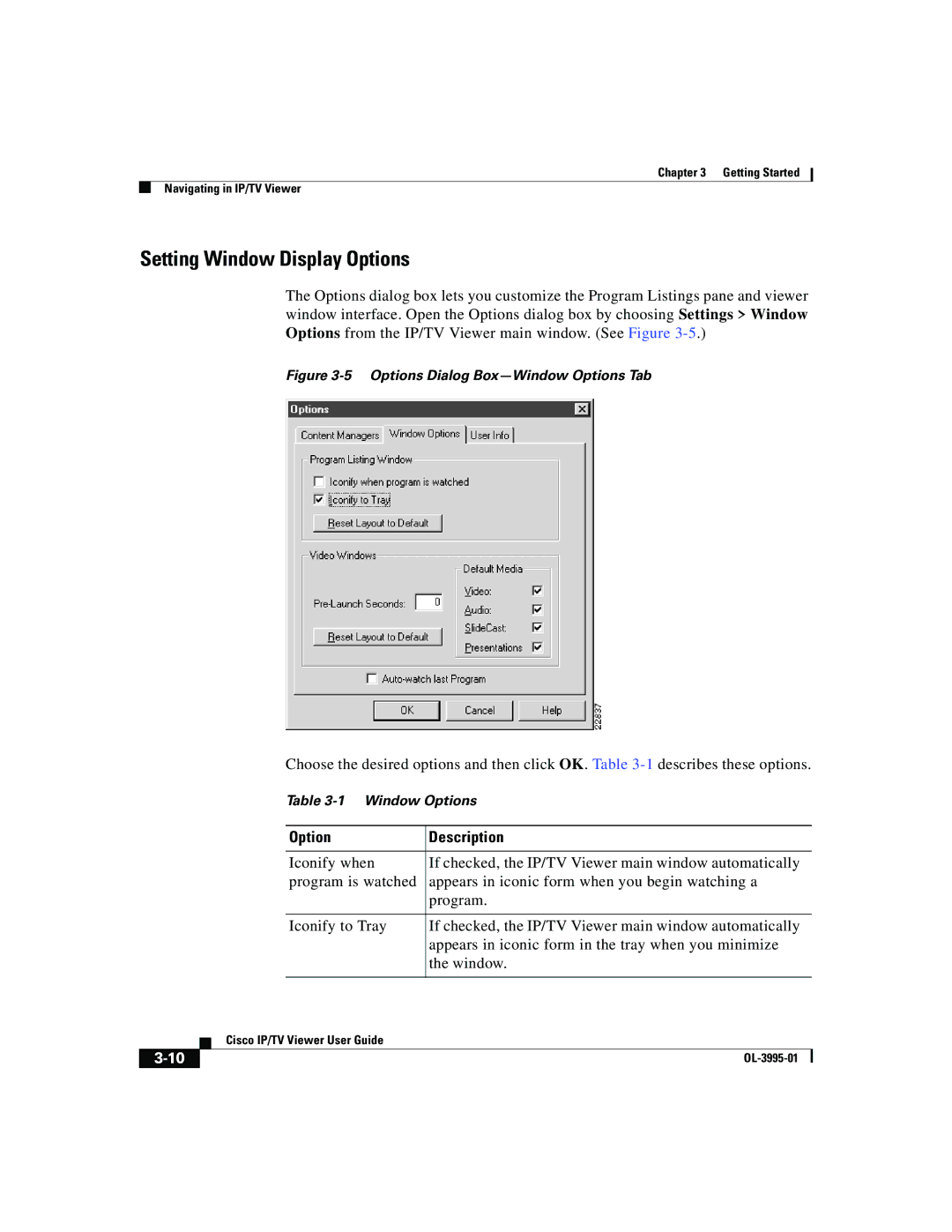 Cisco Systems OL-3995-01 manual Setting Window Display Options, Option Description 