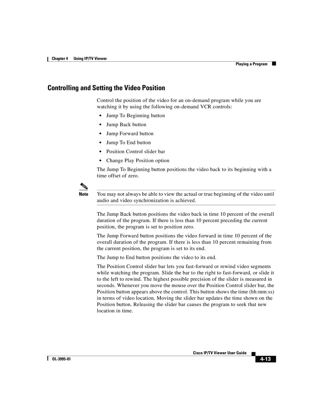 Cisco Systems OL-3995-01 manual Controlling and Setting the Video Position 