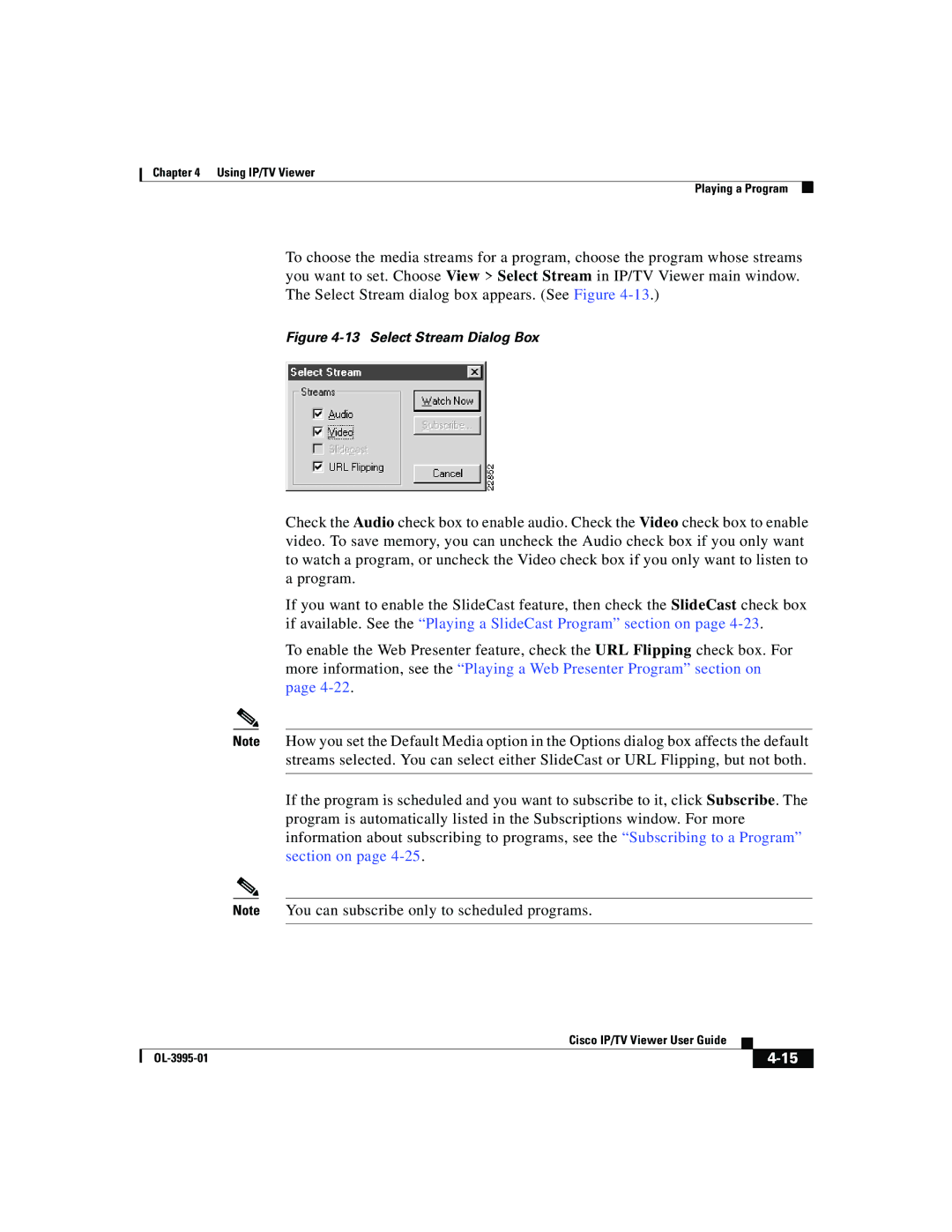 Cisco Systems OL-3995-01 manual Select Stream Dialog Box 