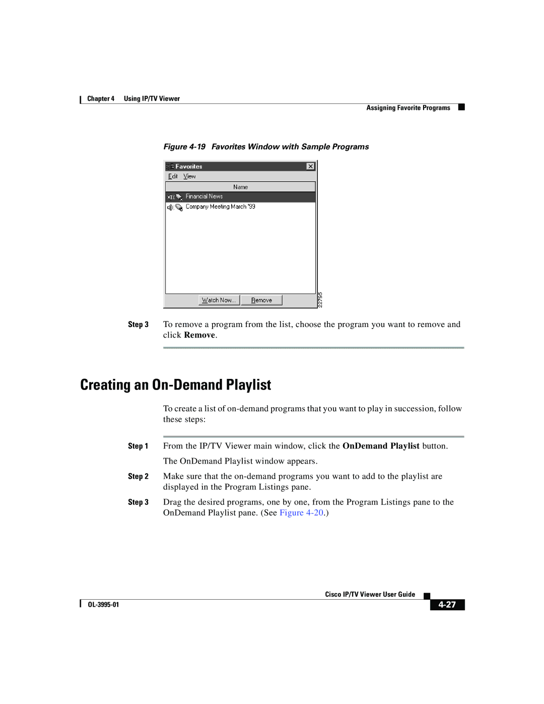 Cisco Systems OL-3995-01 manual Creating an On-Demand Playlist, Favorites Window with Sample Programs 