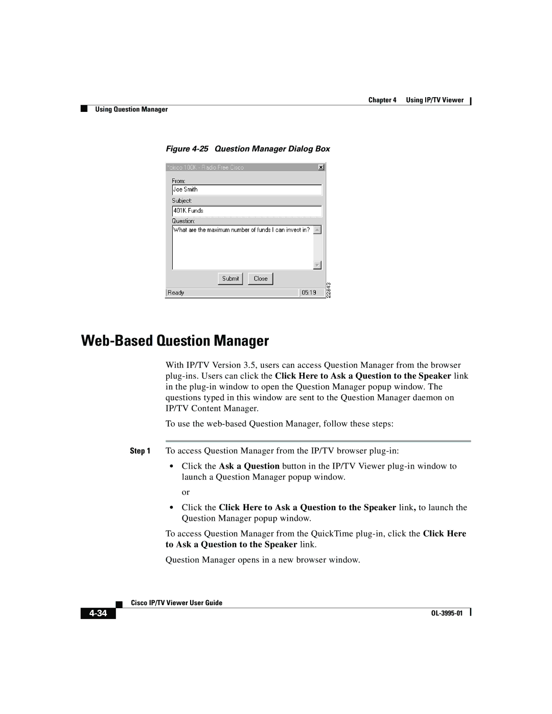 Cisco Systems OL-3995-01 manual Question Manager Dialog Box 