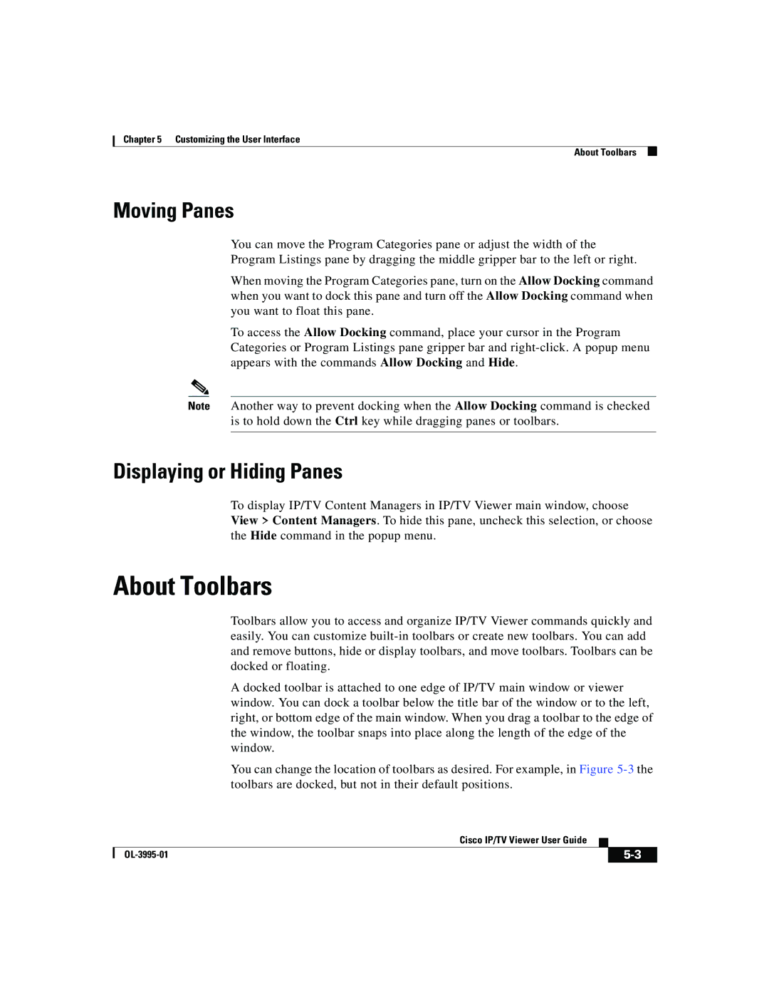 Cisco Systems OL-3995-01 manual About Toolbars, Moving Panes, Displaying or Hiding Panes 