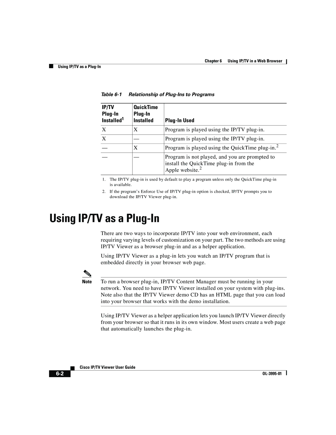 Cisco Systems OL-3995-01 manual Using IP/TV as a Plug-In, QuickTime Plug-In Installed Plug-In Used 