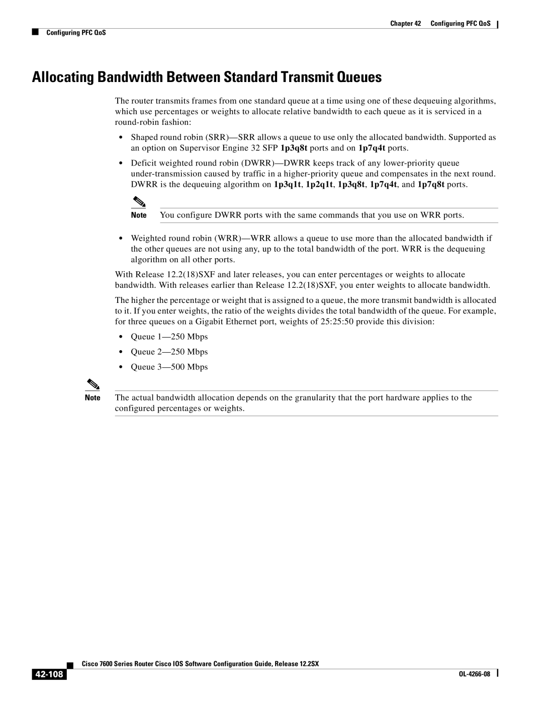 Cisco Systems OL-4266-08 manual Allocating Bandwidth Between Standard Transmit Queues, 42-108 