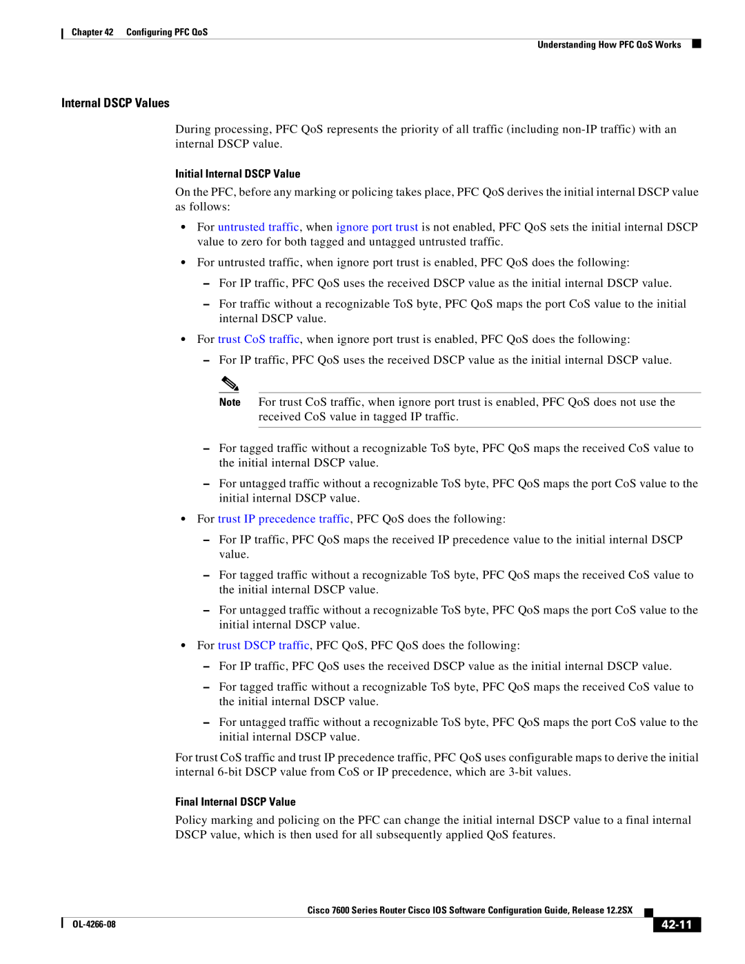 Cisco Systems OL-4266-08 manual Internal Dscp Values, Initial Internal Dscp Value, Final Internal Dscp Value, 42-11 